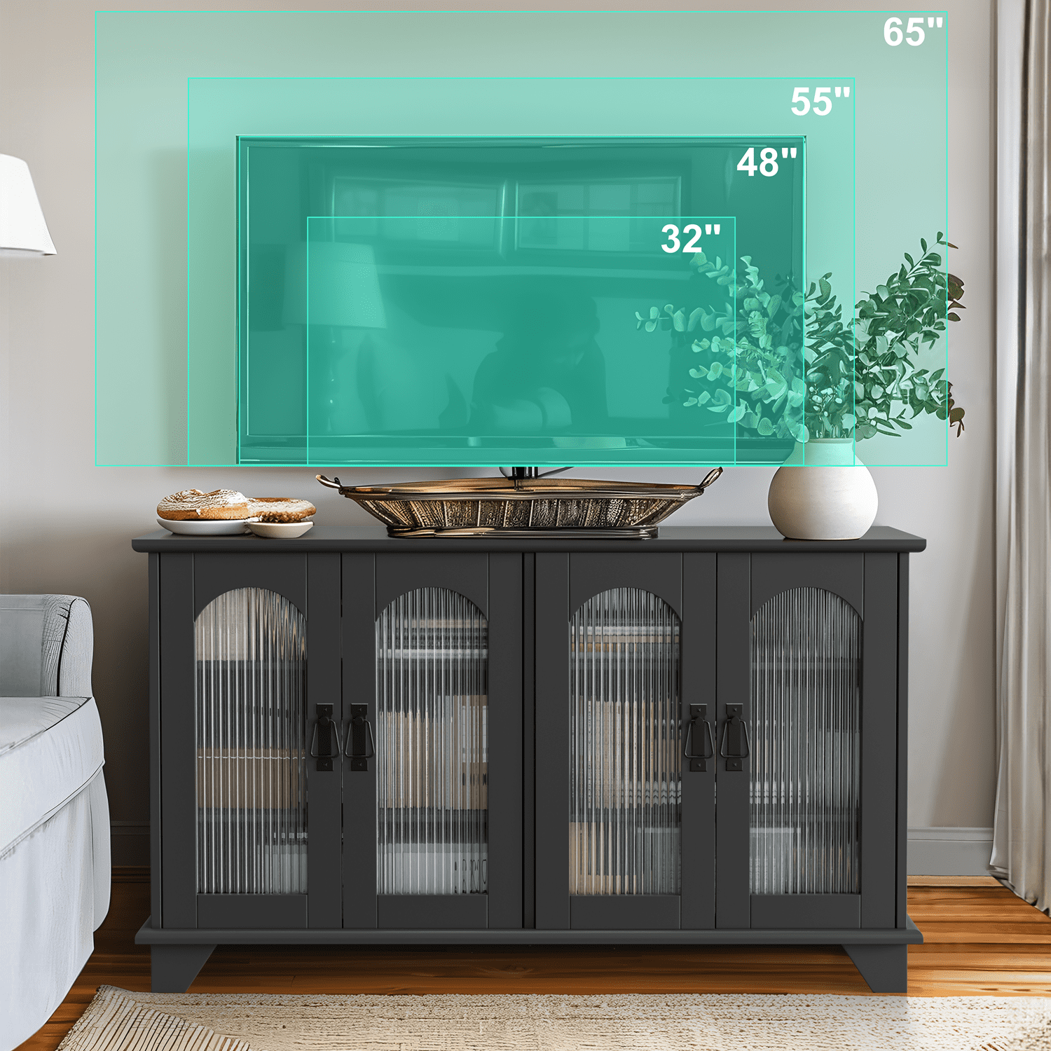 45"x26"x16" Modern Arch Glass Tv Stand for Tvs Up to 65",Black - Image 5