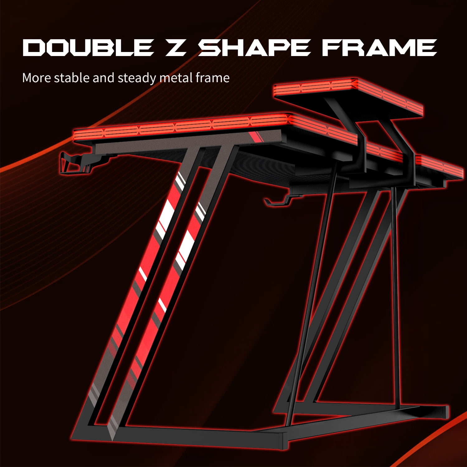 LACOO 47.2-Inch Gaming Desk Home Office Desk Modern Style Writing Table with Cup Holder Headphone Hook, Black - Image 4