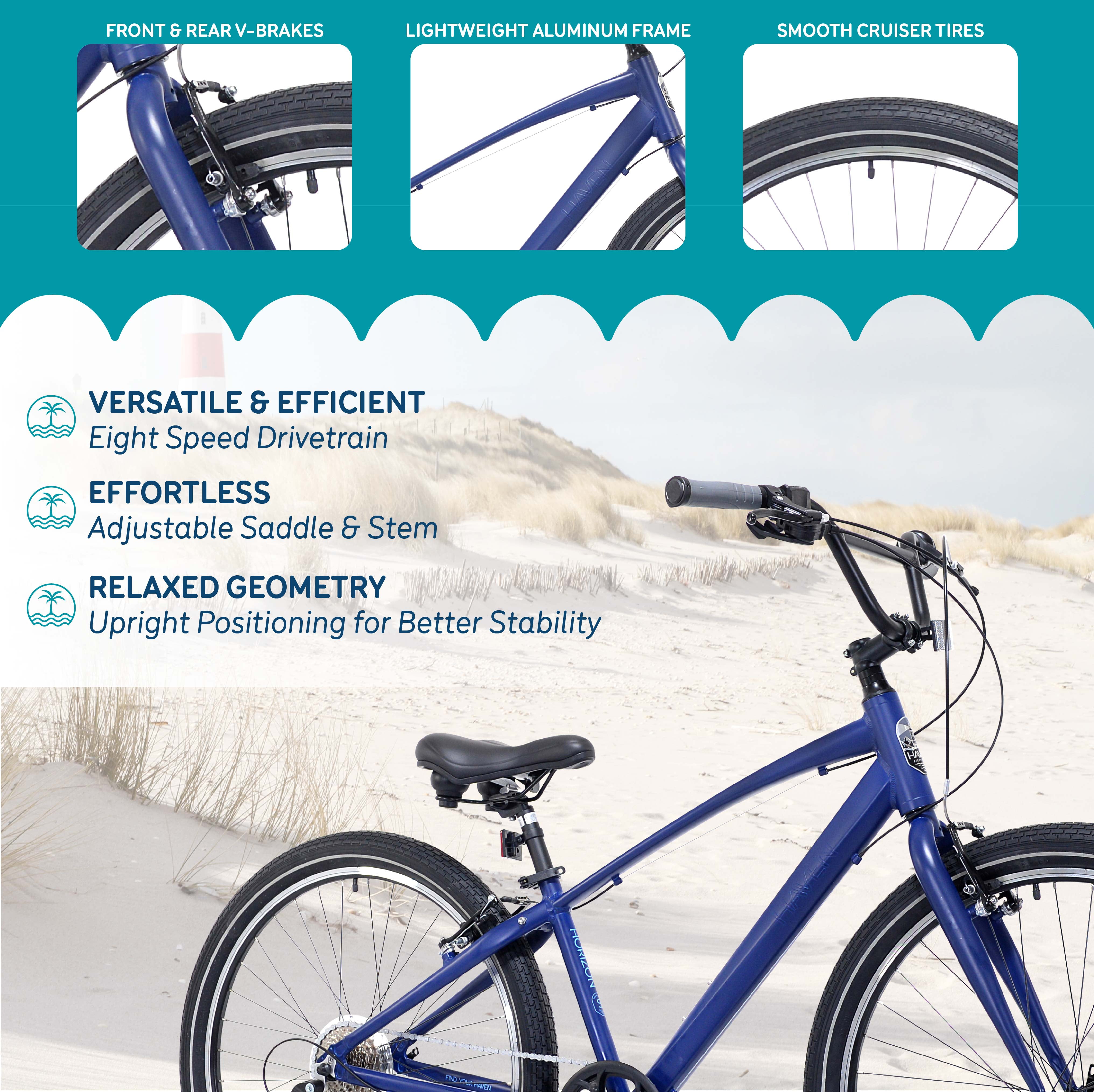 27.5" Haven Horizon 8 Step-Over Beach Cruiser Bicycle, Matte Navy Depths, Small - Image 6