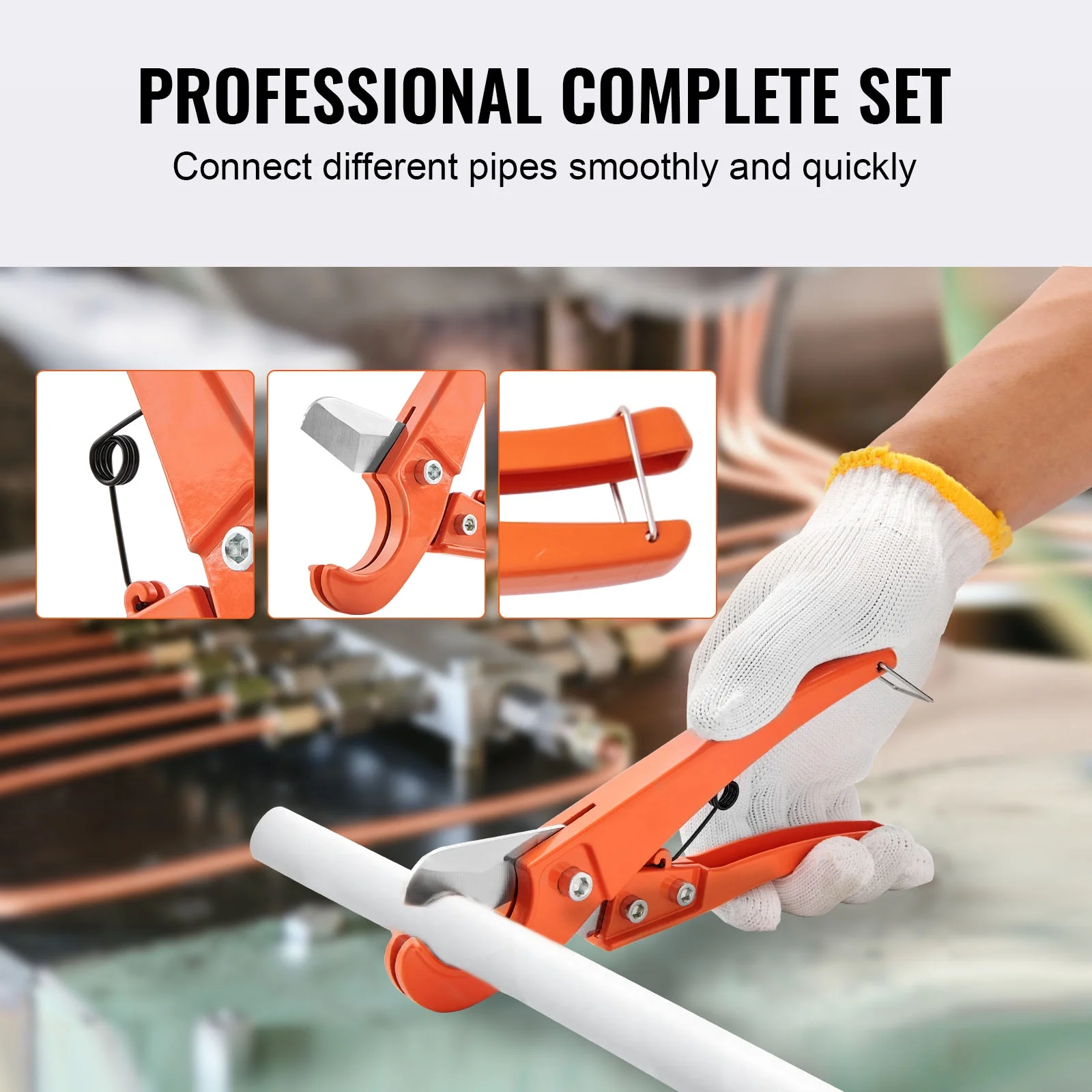 VEVOR Pipe Tube Expander, 1/2", 3/4", 1" OD Manual Lever PEX Tubing Expander, PEX Tools Expander with 3 Expander Heads, Pipe Cutter, Grease for PEX Tube and Copper Pipe - Image 7