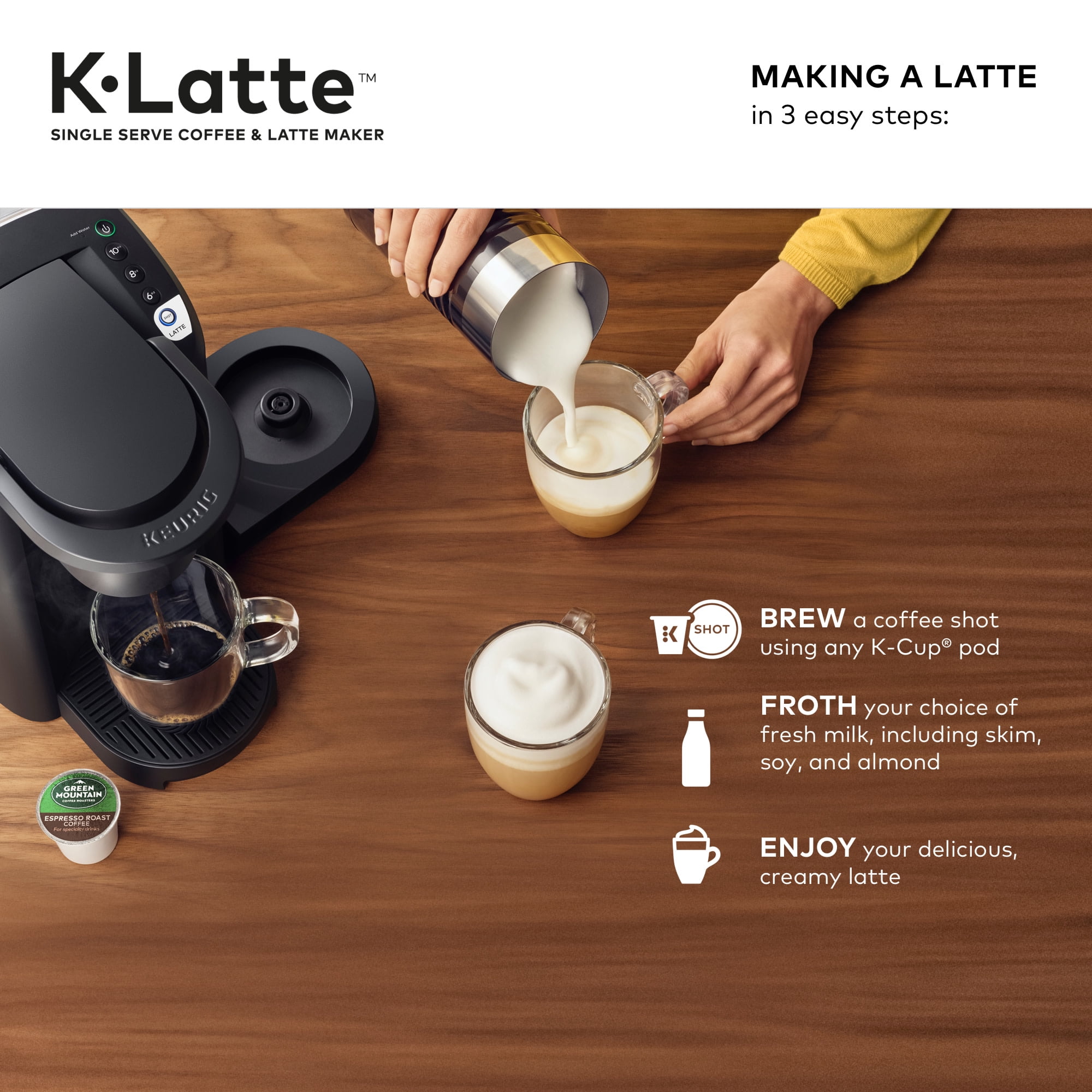 Keurig K-Latte Single Serve K-Cup Coffee and Latte Maker, Black - Image 4