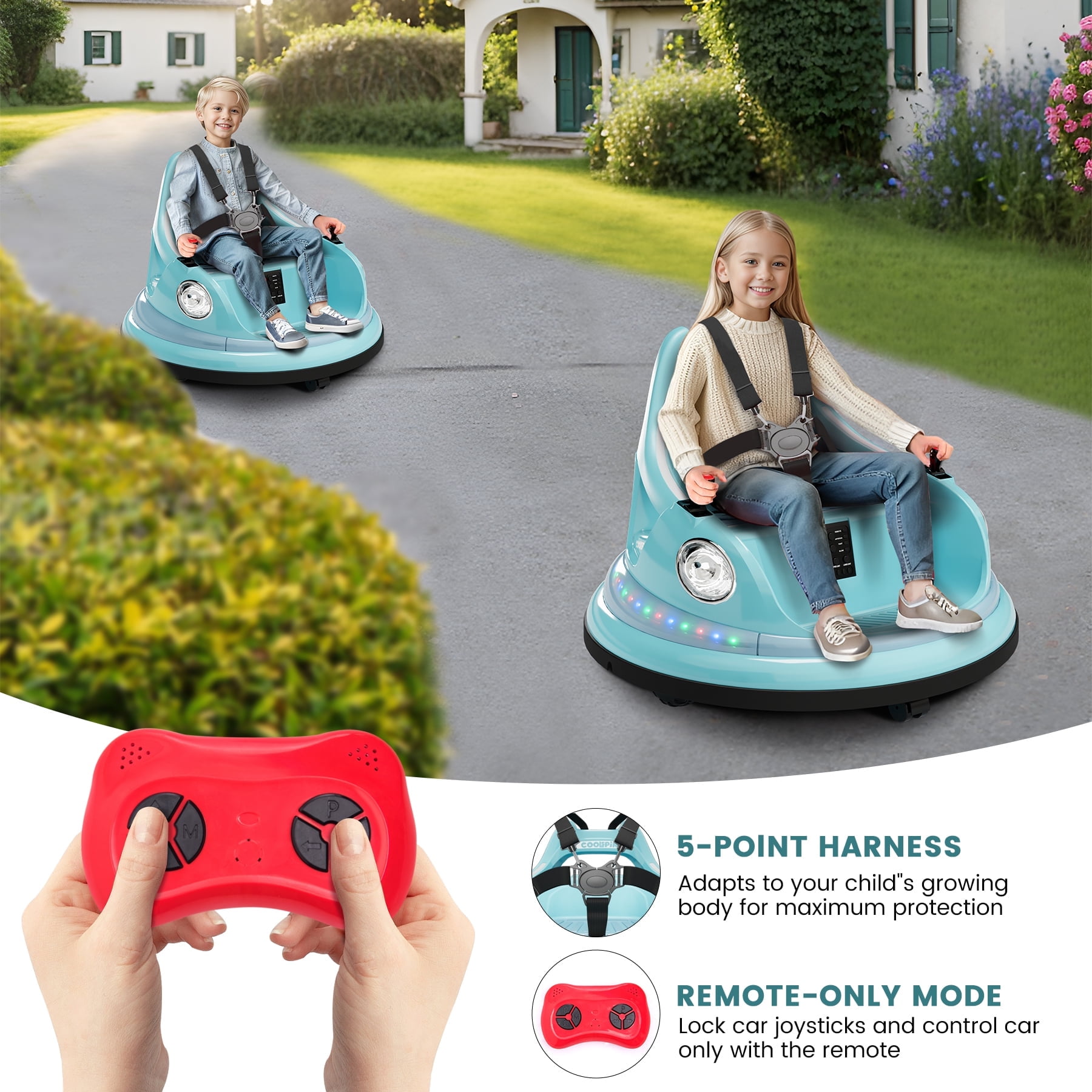 12V Bumper Car,Neche Ride On Toys for Toddlers,360° Spin Toddler Car with Remote,5 LED Lights,Light Blue - Image 5