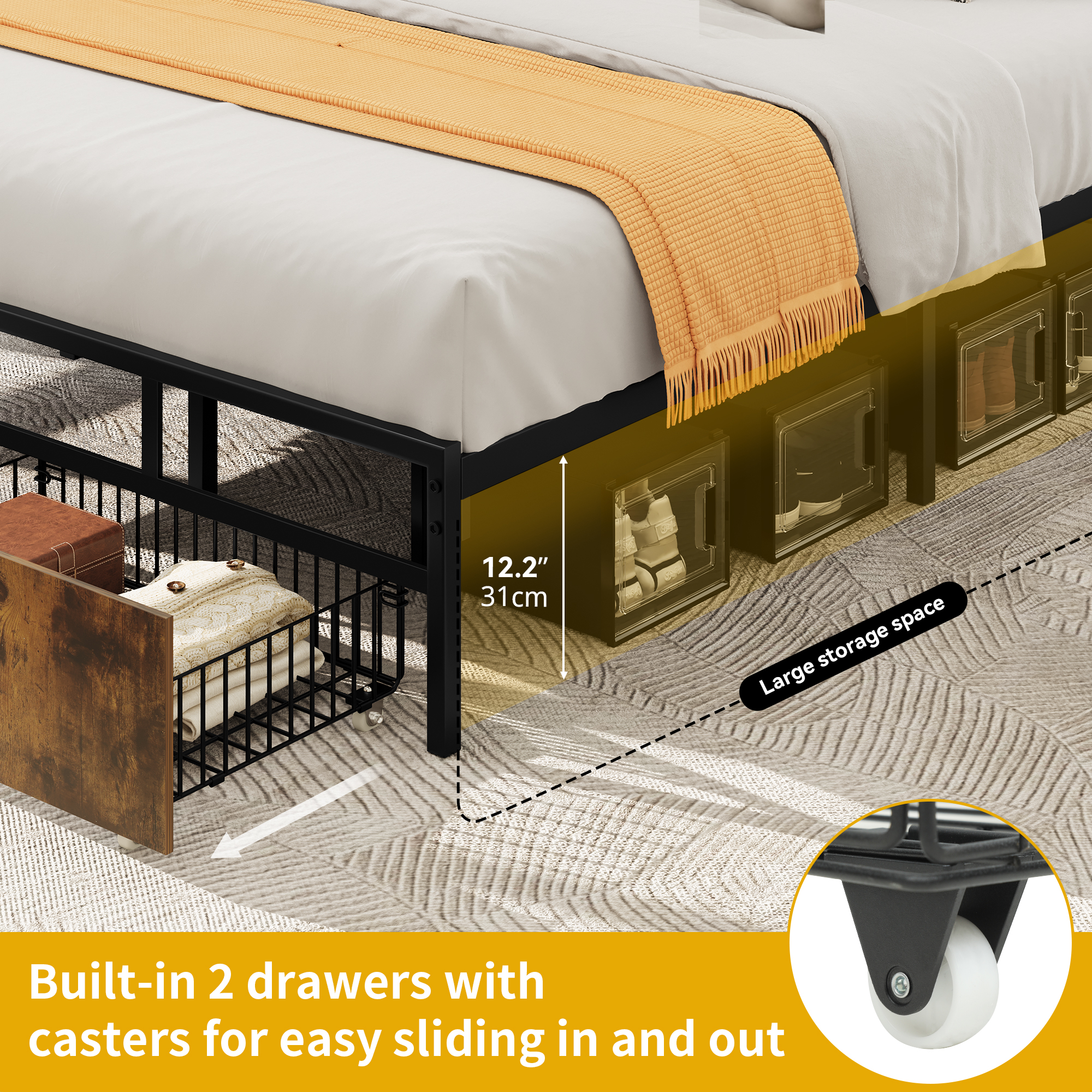 Dextrus Queen Size LED Platform Bed Frame with Storage Headboard & Charging Station, No Box Spring Needed - Image 4