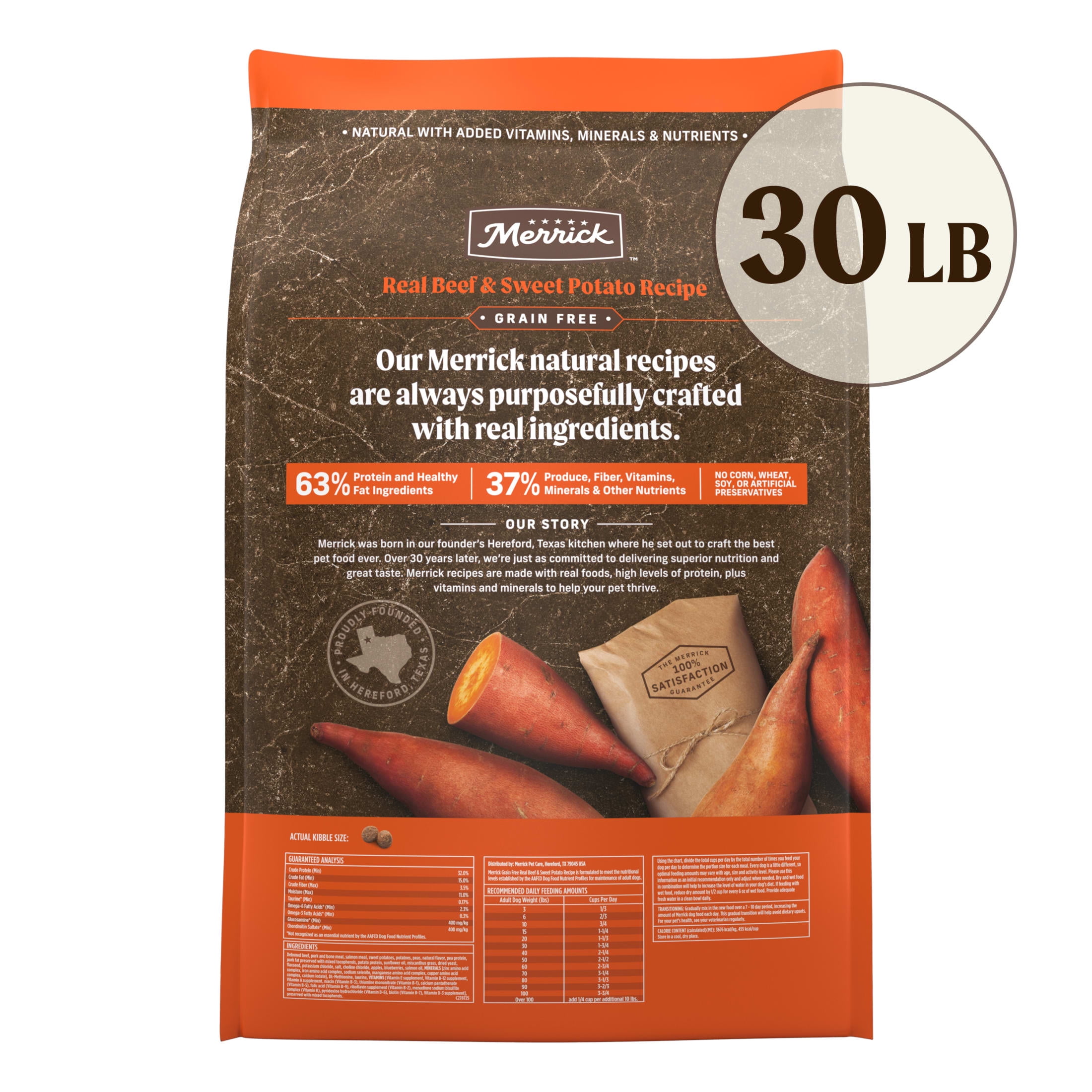 Merrick Premium Grain Free Dry Adult Dog Food, Wholesome And Natural Kibble, Real Beef And Sweet Potato, 30.0 lb. Bag - Image 3