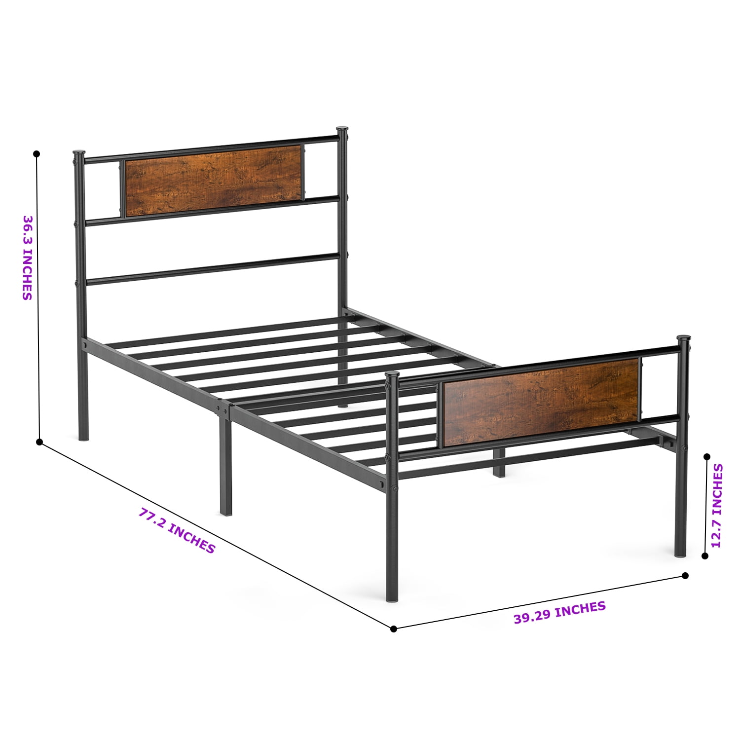 Yoneston Metal Twin Bed Frame with Wood Headboard, Retro Single Platform Bed for Kids, Easy Assembly - Image 7