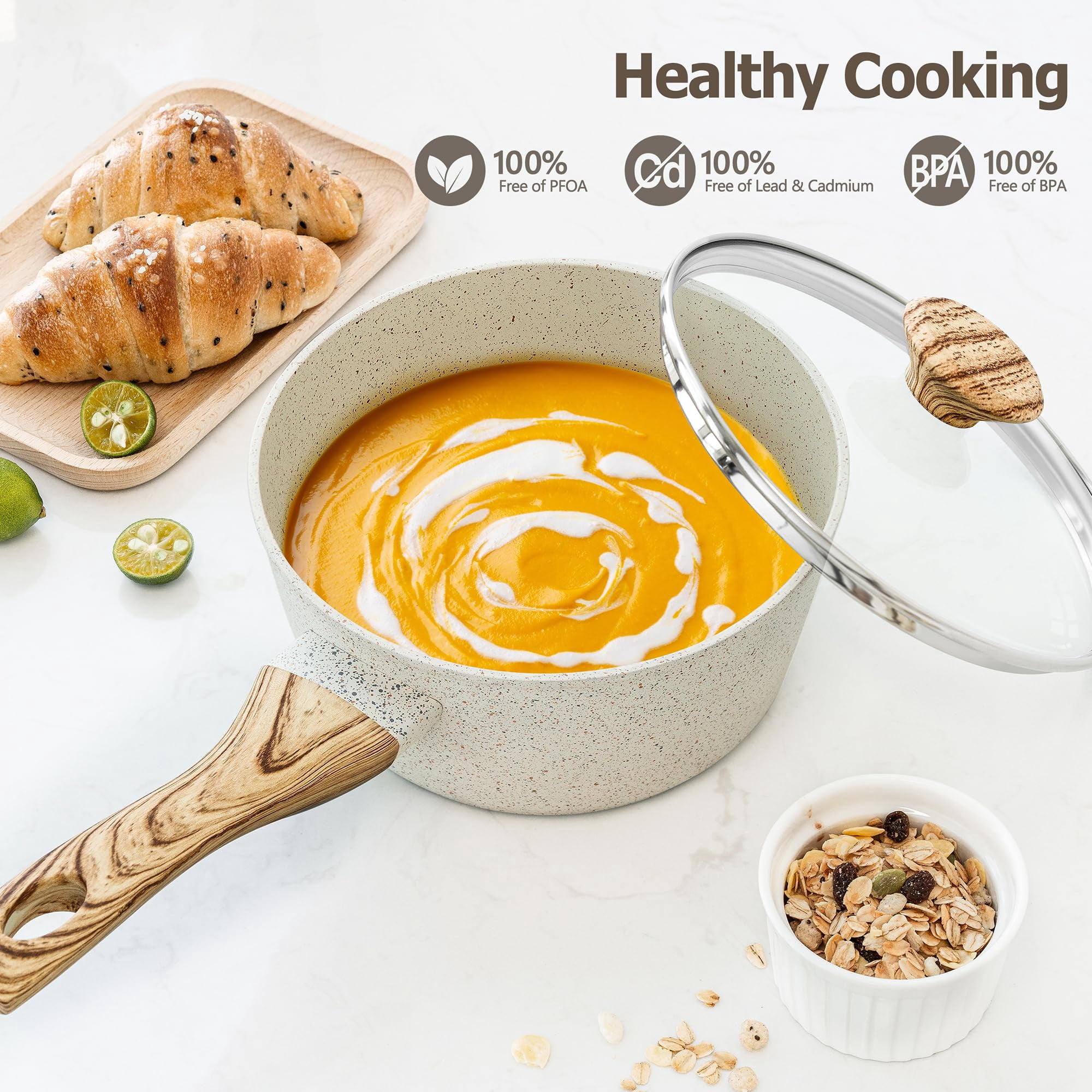 MICHELANGELO Sauce Pan with Lid, Nonstick Saucepans 1.5QT&2QT&3QT, Granite Sauce Pan 3 Piece, Stone Saucepan Set, Small Pot with Lid, Nonstick Sauce Pot Set - Image 4