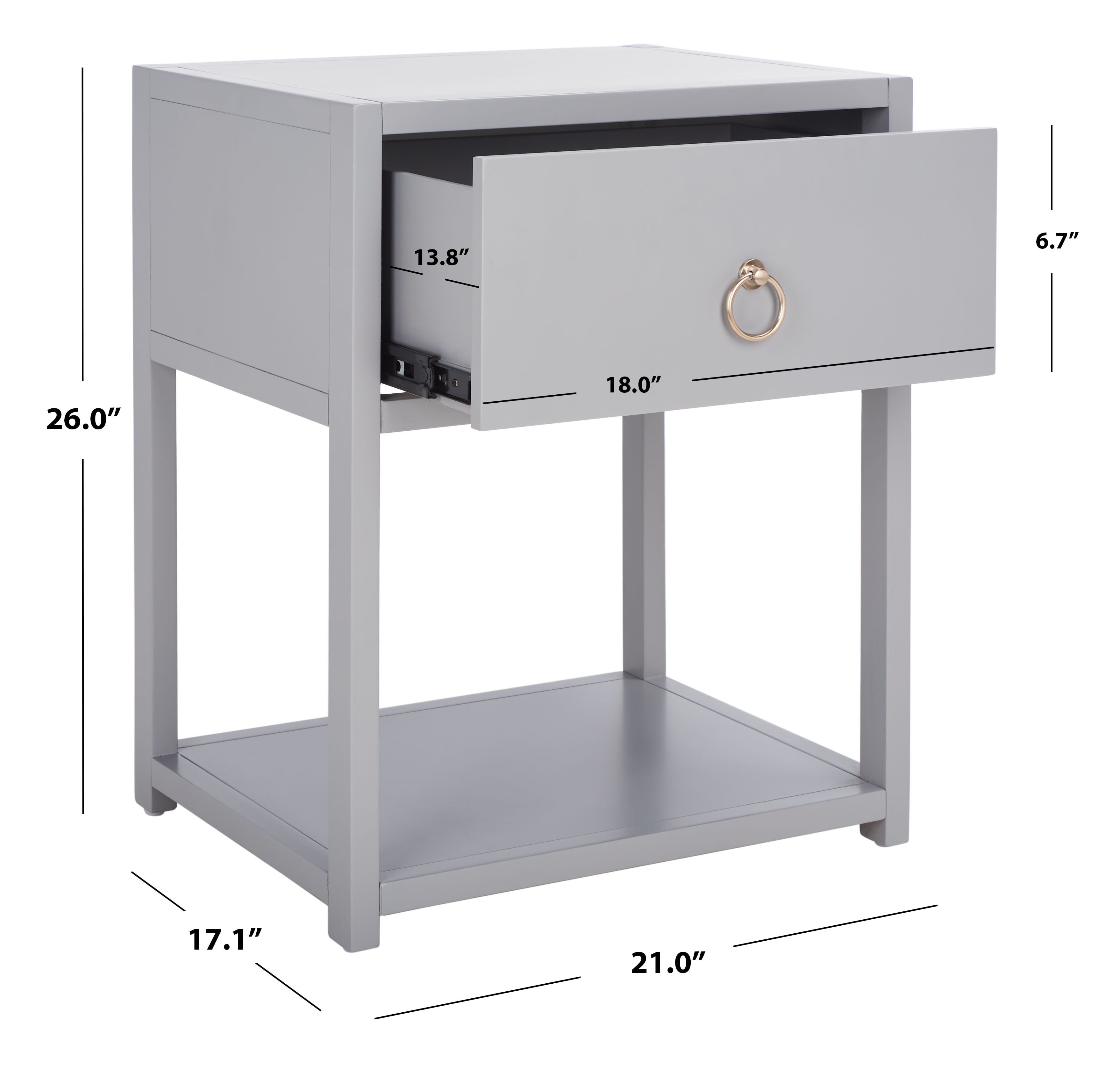 SAFAVIEH Yudi Solid 1 Drawer 1 Shelf Nightstand, Grey - Image 11