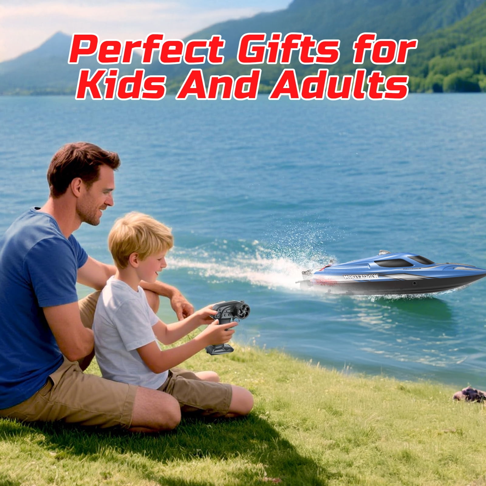 JoyStone 20+ mph RC Boat for Pool & Lakes, 14 inch Remote Control Boat with LED Lights, 2 Batteries 40Mins, Pool Toys for Adults & Kids (Blue) - Image 6