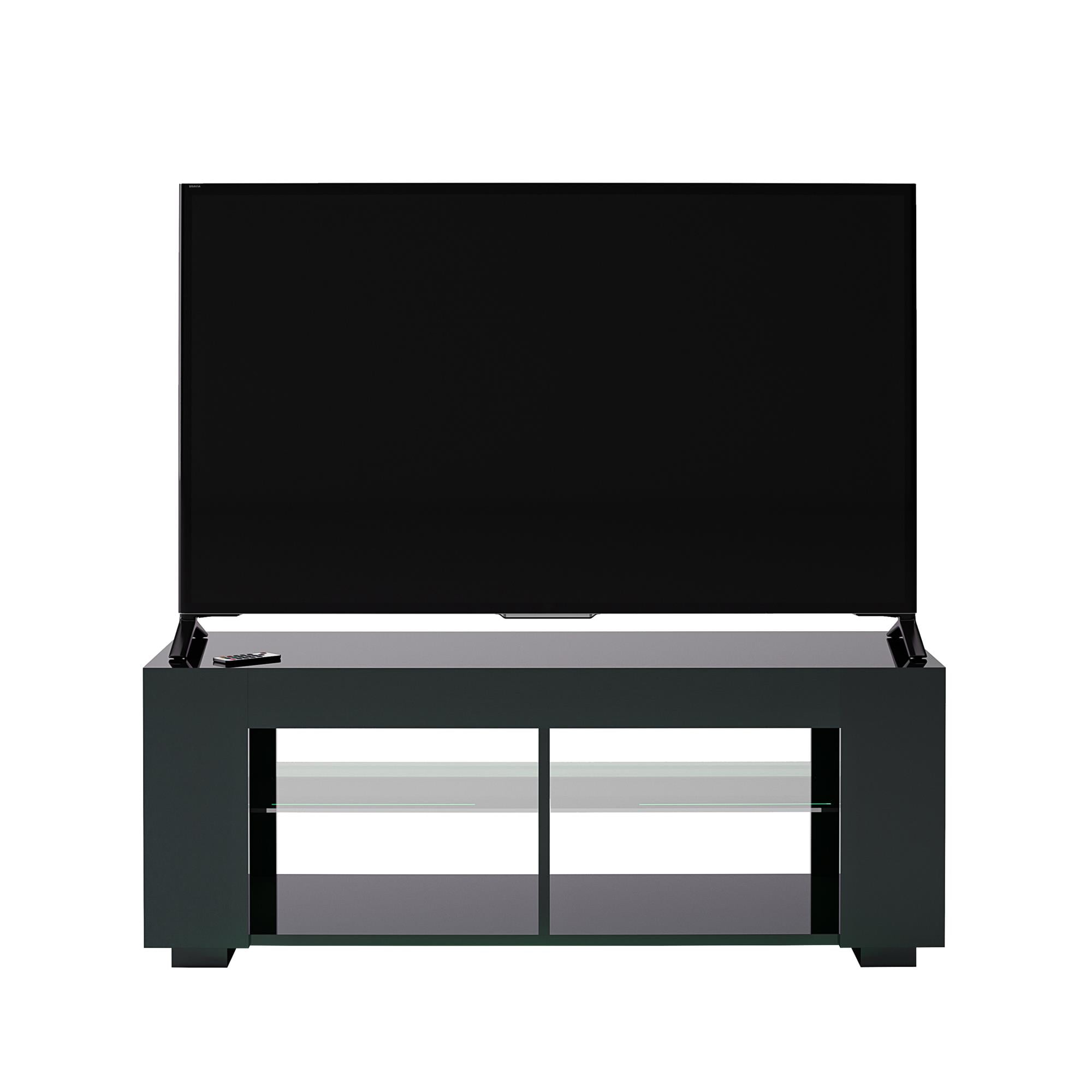NTense LED TV Stand with Glass Shelves for TVs up to 55", Black Gloss - Image 2
