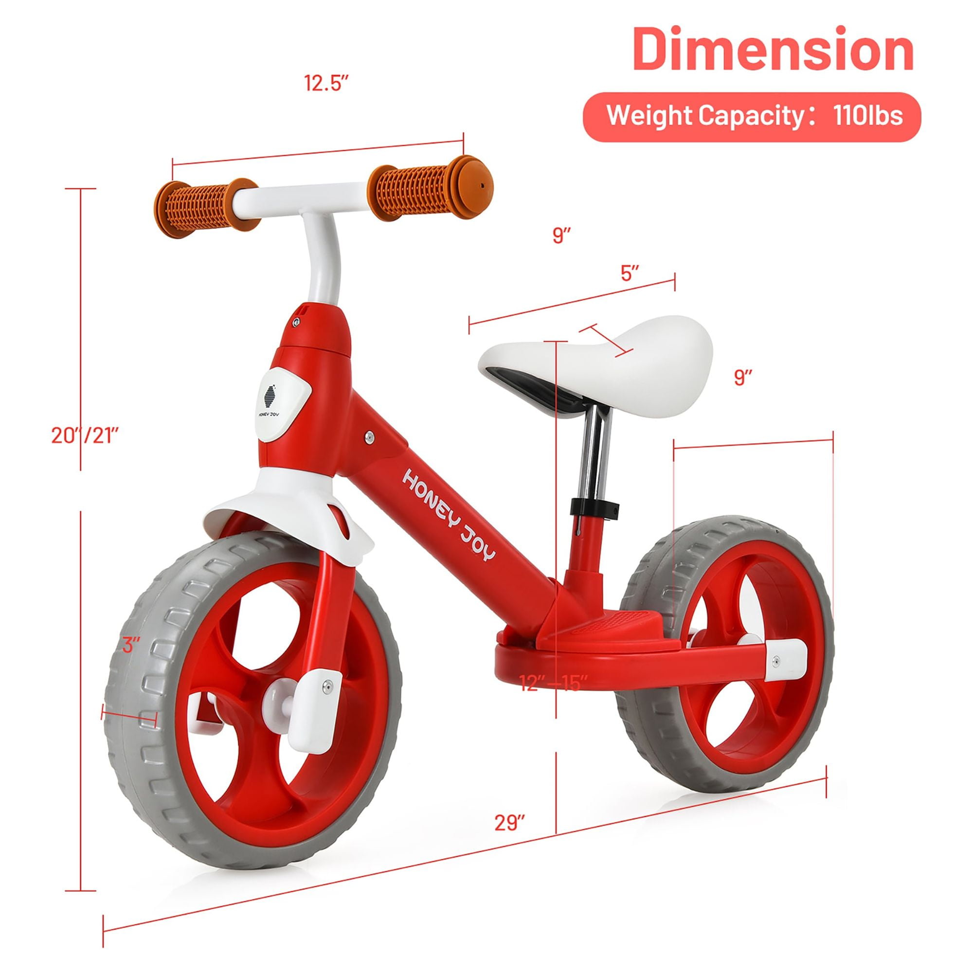 Costway Kids Balance Bike Toddler Training Bicycle w/ Feetrests for 2-5 Years Old Red - Image 7