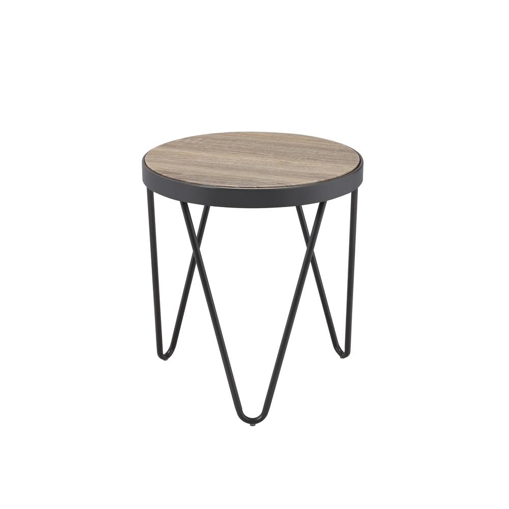 ACME Bage Round Wooden Top End Table in Weathered Gray Oak - Image 4