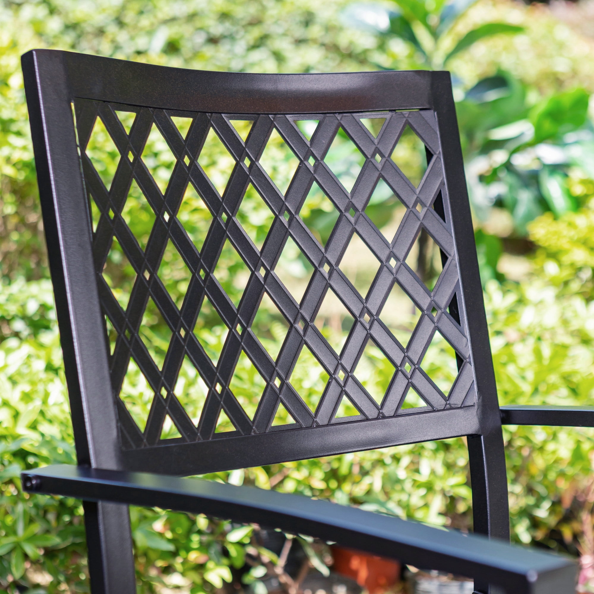 MF Studio 5-Piece Outdoor Patio Dining Set Modern Steel Furniture with 4 Slatted Armchairs and 1 Square Wood-like Table, Black - Image 2