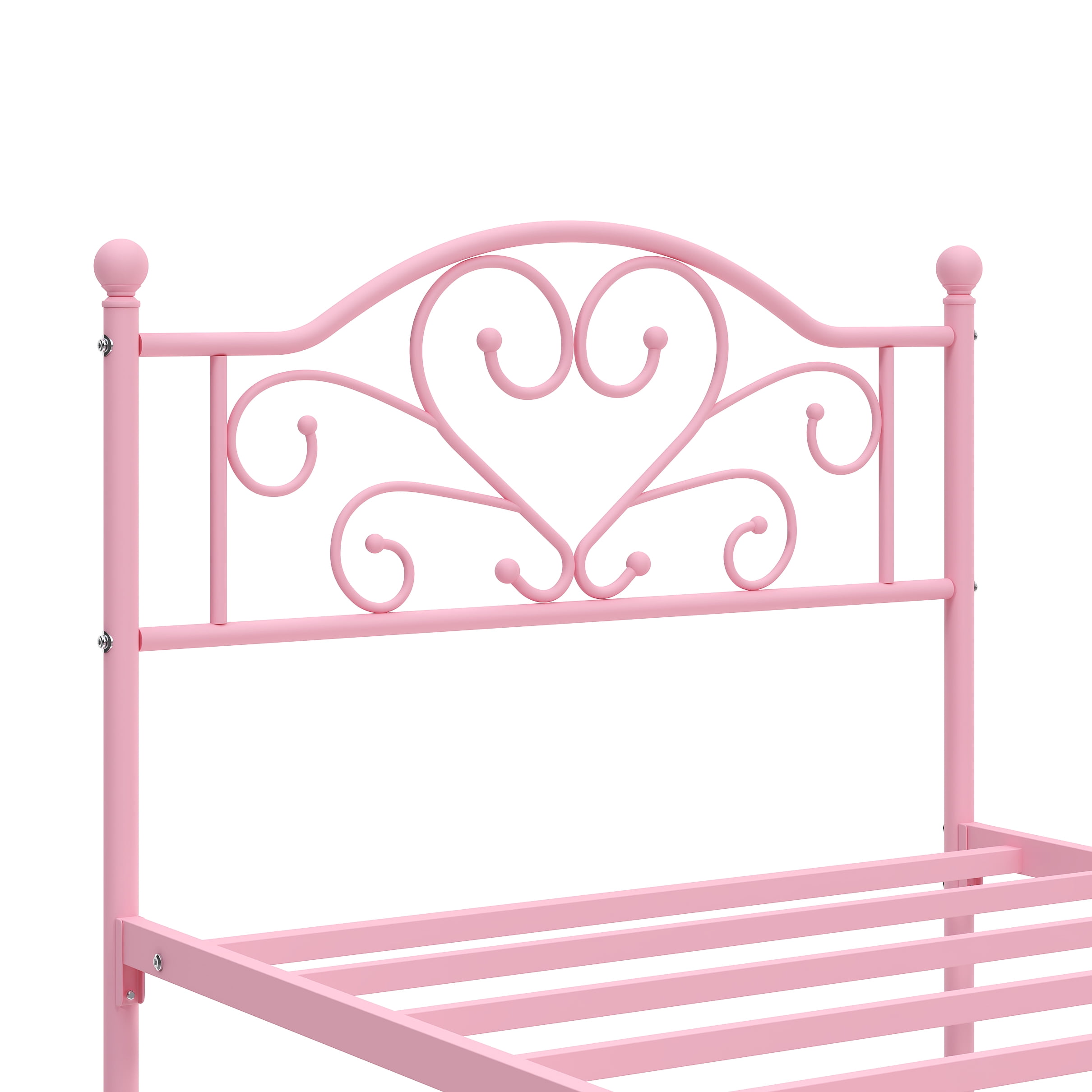 Yoneston Twin Metal Platform Bed Frame with Victorian Style Flower Heart Headboard, Heavy Duty Steel Slat Mattress Foundation for Kids Boys Girls, Pink - Image 7