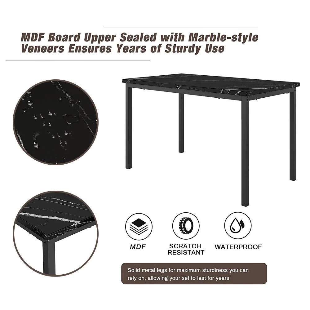 5 Piece Dining Table Set, Modern Faux Marble Tabletop and 4 PU Leather Upholstered Chairs, Rectangle Kitchen Table and Chairs for 4 Persons, Small Dining Set for Bar Dining Room Breakfast Nook - Image 8