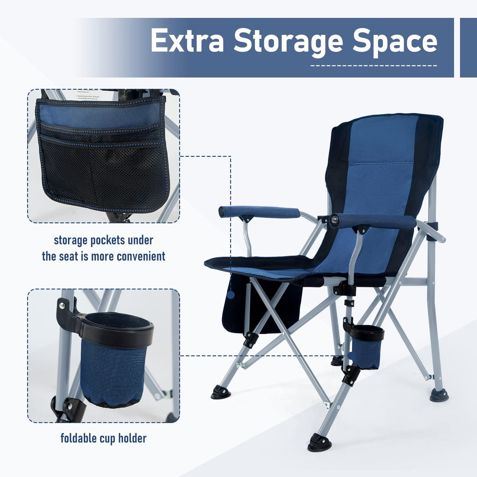 Honeilife Folding Camping Chair Adult Support 330lbs, Heavy Duty Portable Outdoor Beach Chair, Foldable Lightweight Lawn Chair with Cup Holder&Carry Bag for Fishing Outside Sports Picnic, Blue - Image 6
