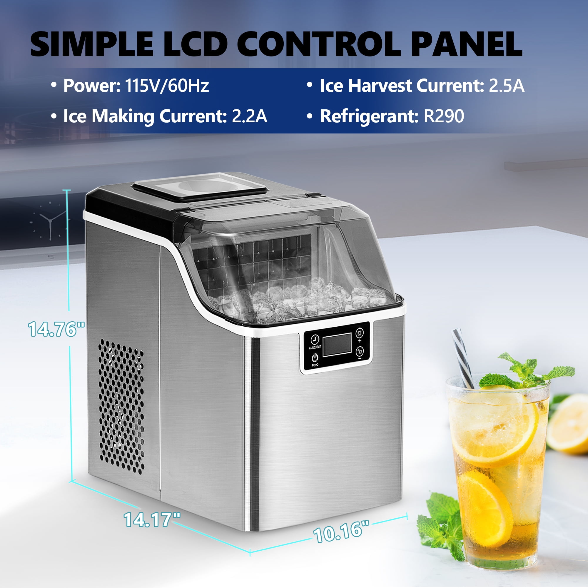 Simzlife Ice Cube Maker Machine Countertop with External Water Tank, 45Lbs/24H, 24Pcs Ready in 13 Mins,Auto-Cleaning,for Home/Kitchen/Office - Image 7