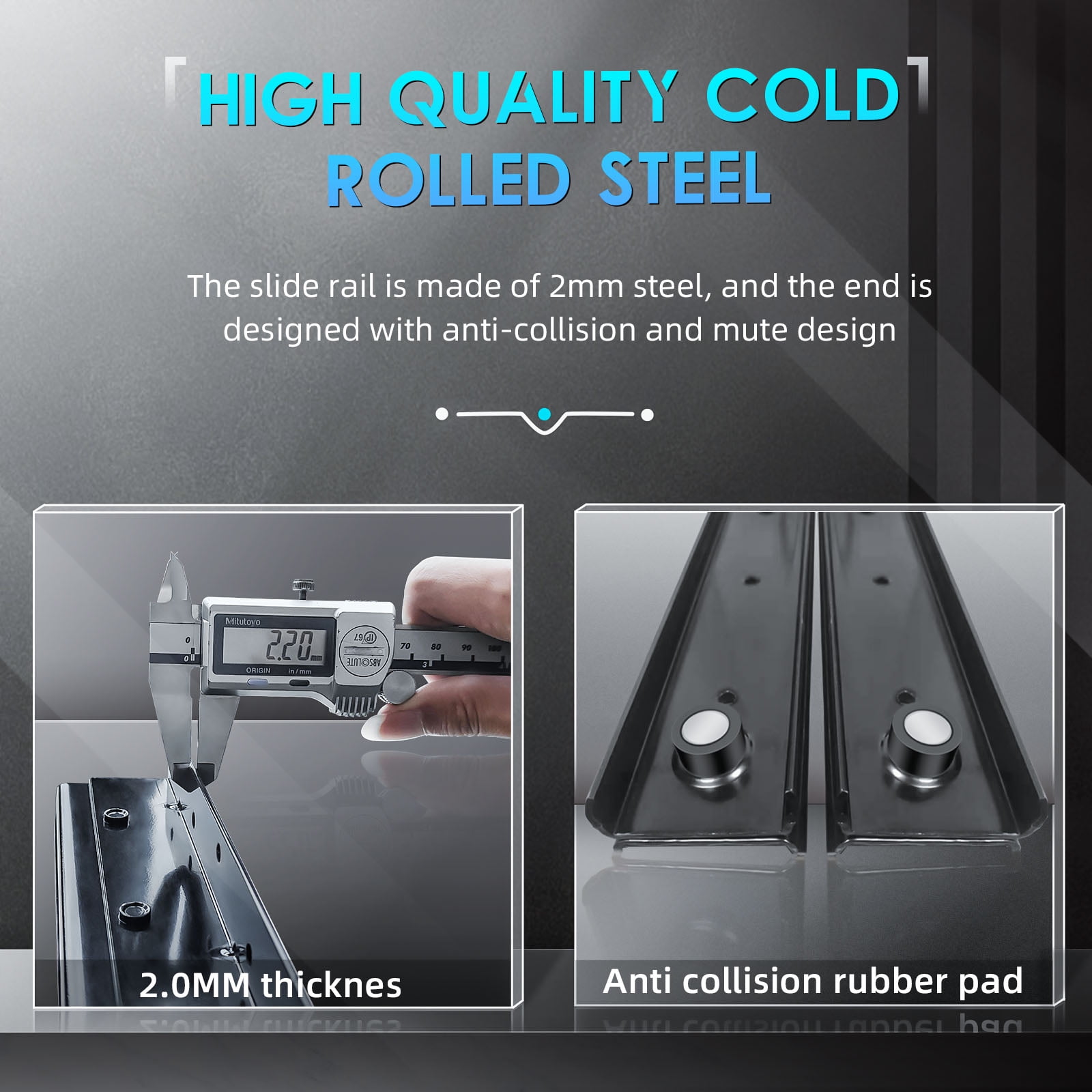 AOLISHENG Undermount Heavy Duty Drawer Slides 16 Inch 260 lb Load Capacity Bottom Mounted Hidden Stair Rails Cabinet Concealed Runner Glide 1Pair - Image 3