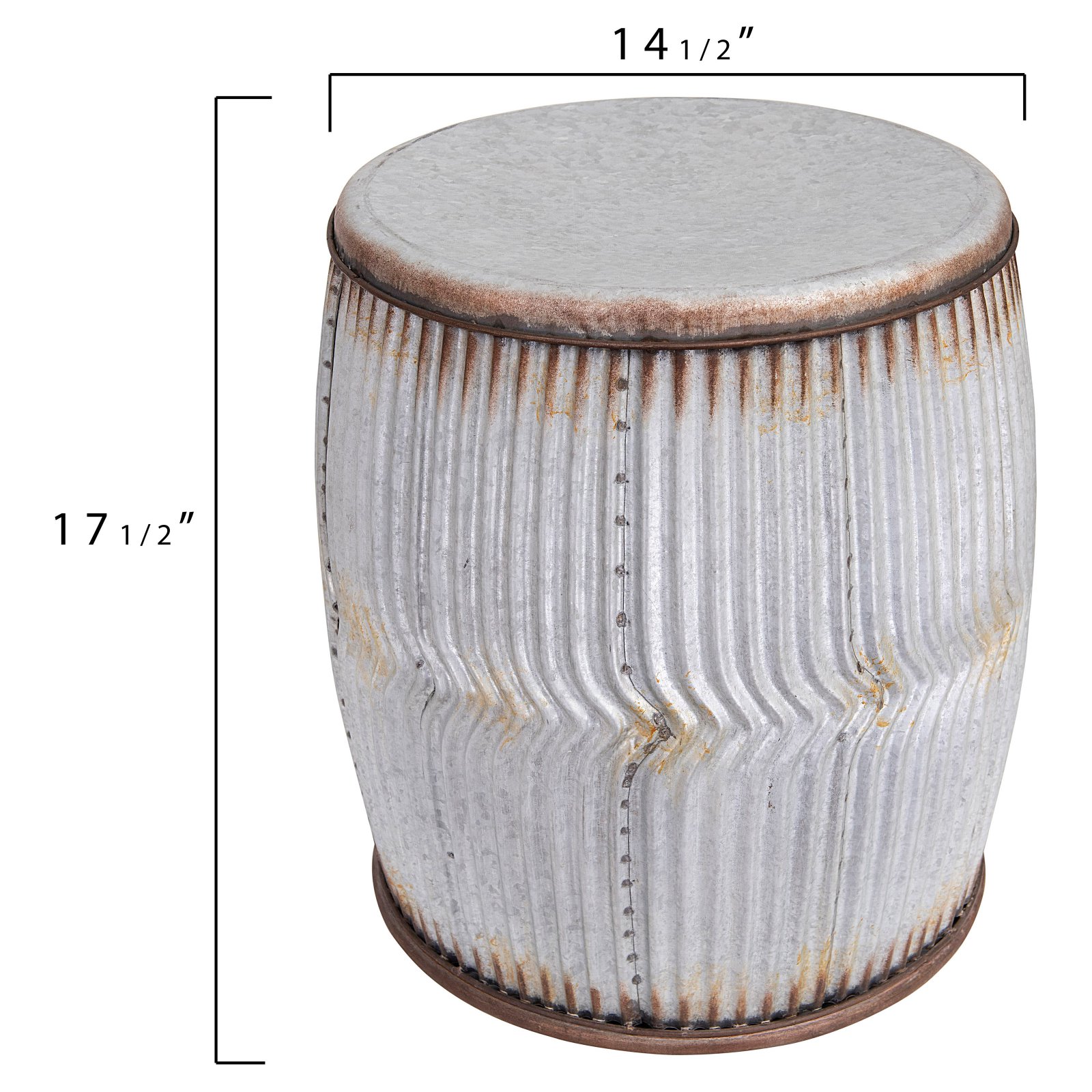 Round Metal Side Table with Rust Detail, Distressed White - Image 5