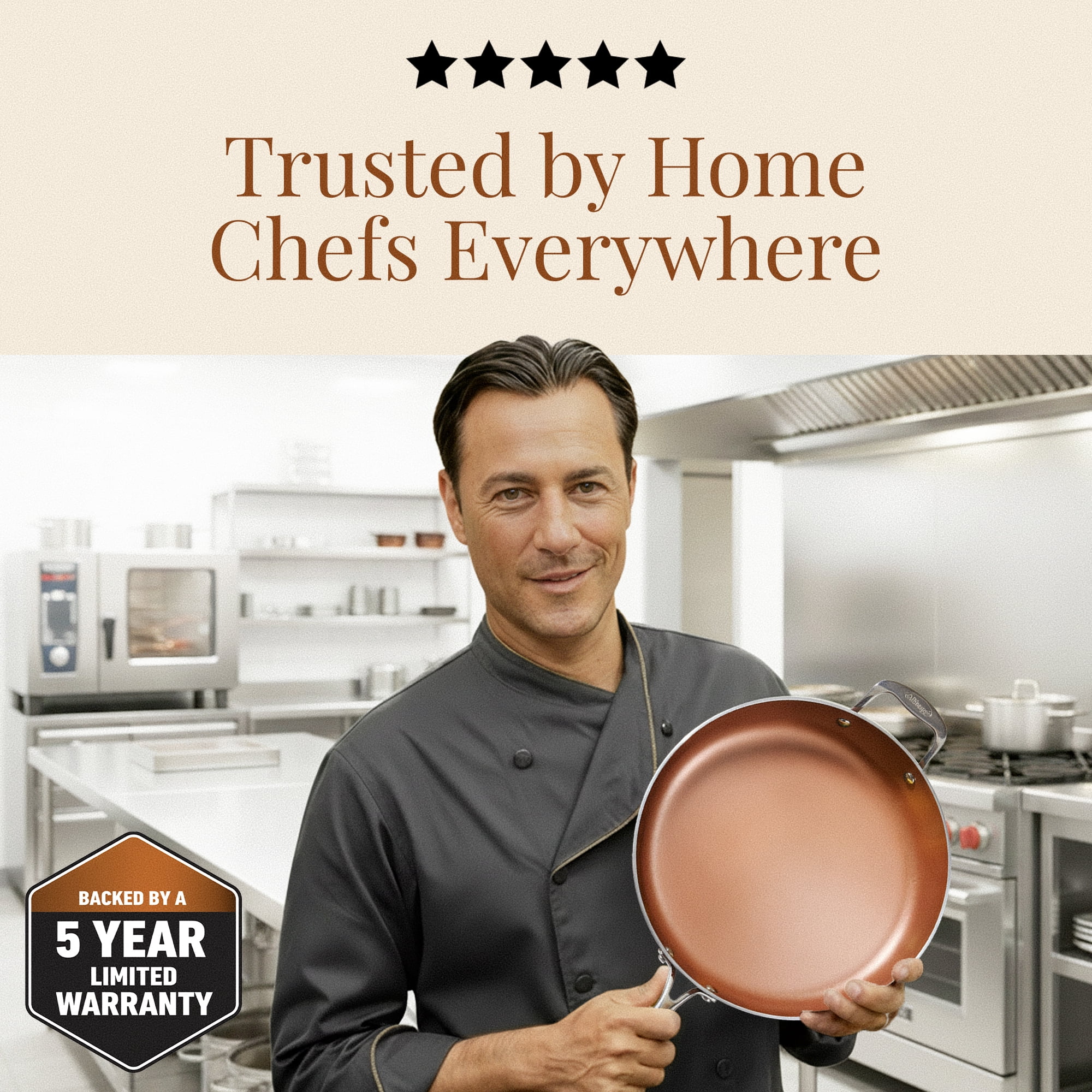 Gotham Steel 14 Inch Non Stick Frying Pans with Lid, Large Frying Pans Nonstick with Lid, Non Toxic Ceramic Pan Skillet, Nonstick Frying Pan, Induction Pan, Oven/Dishwasher Safe – Copper Hammered - Image 4