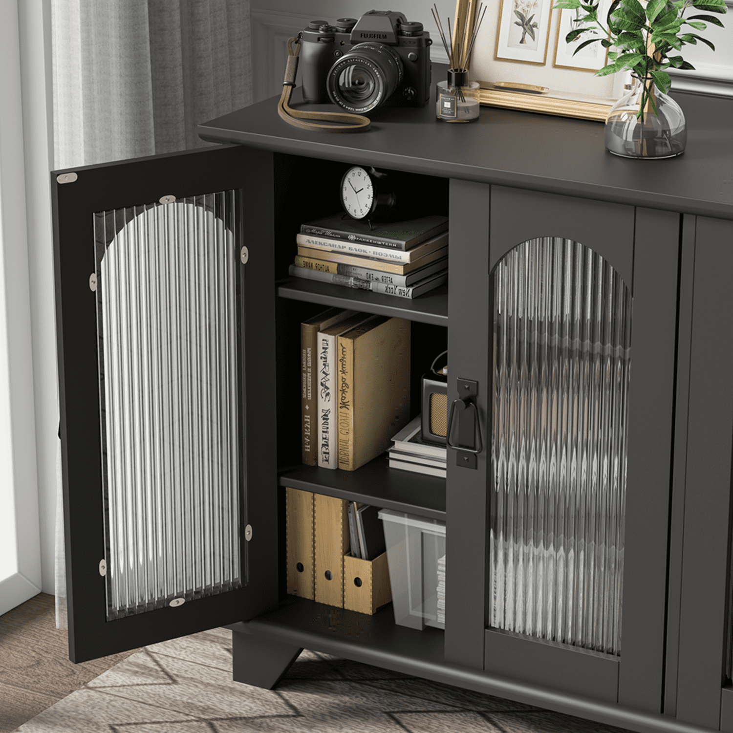 45"x26"x16" Modern Arch Glass Tv Stand for Tvs Up to 65",Black - Image 6