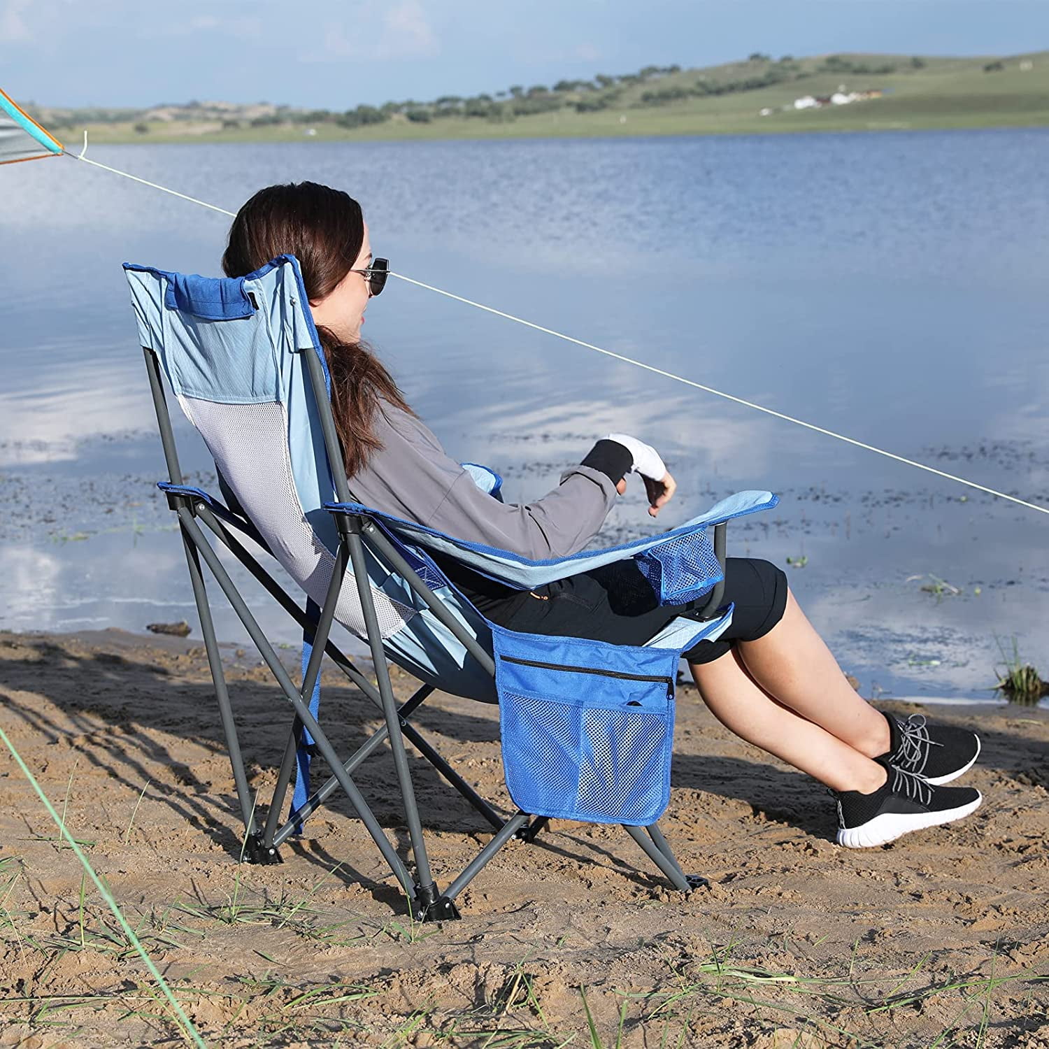 #WEJOY Folding Beach Chair High Back Camping Chairs Portable Outdoor Lawn Chairs Support up to 265lbs Blue - Image 7