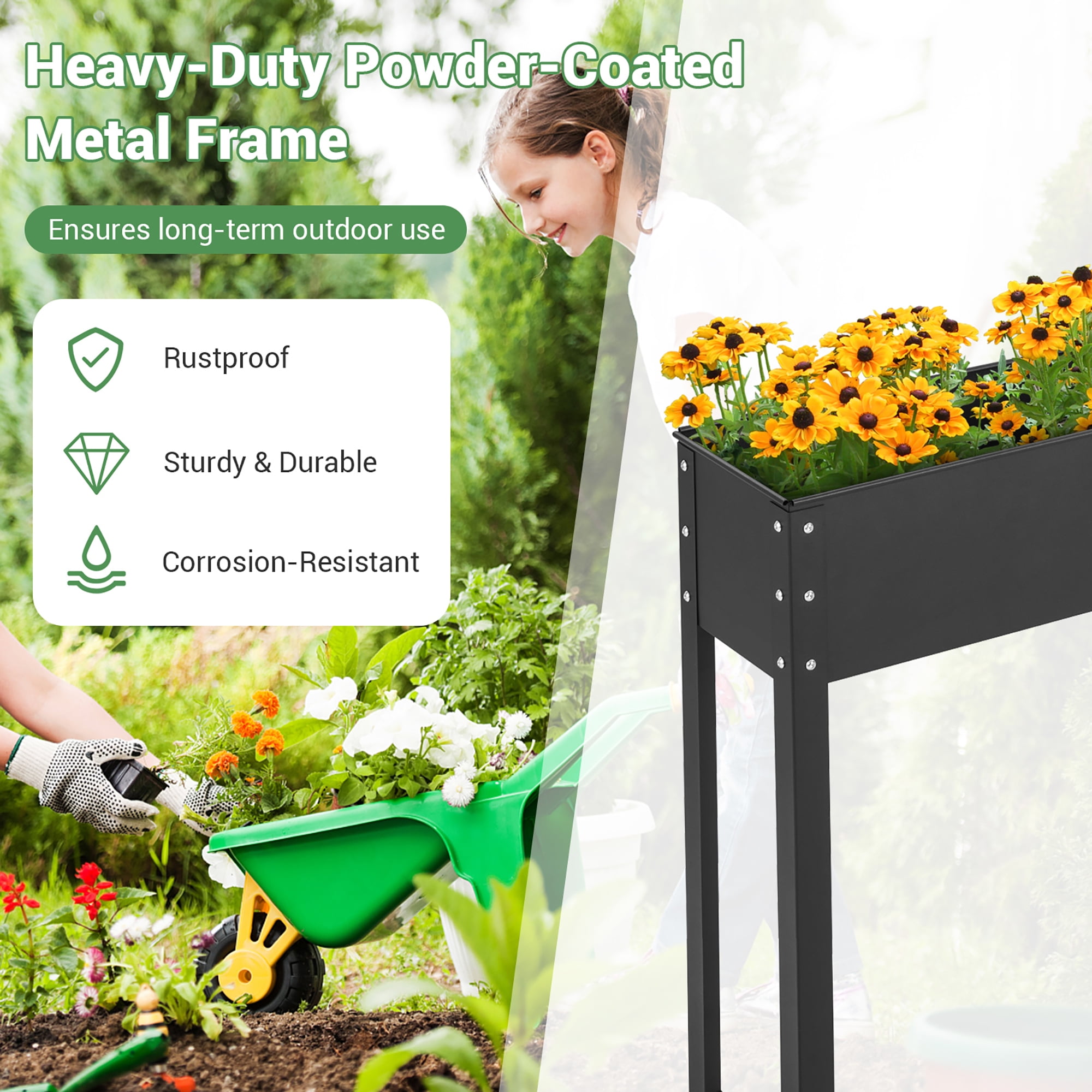 Costway 40'' Raised Garden Bed with Legs Metal Elevated Planter Box Drainage Hole Backyard - Image 8