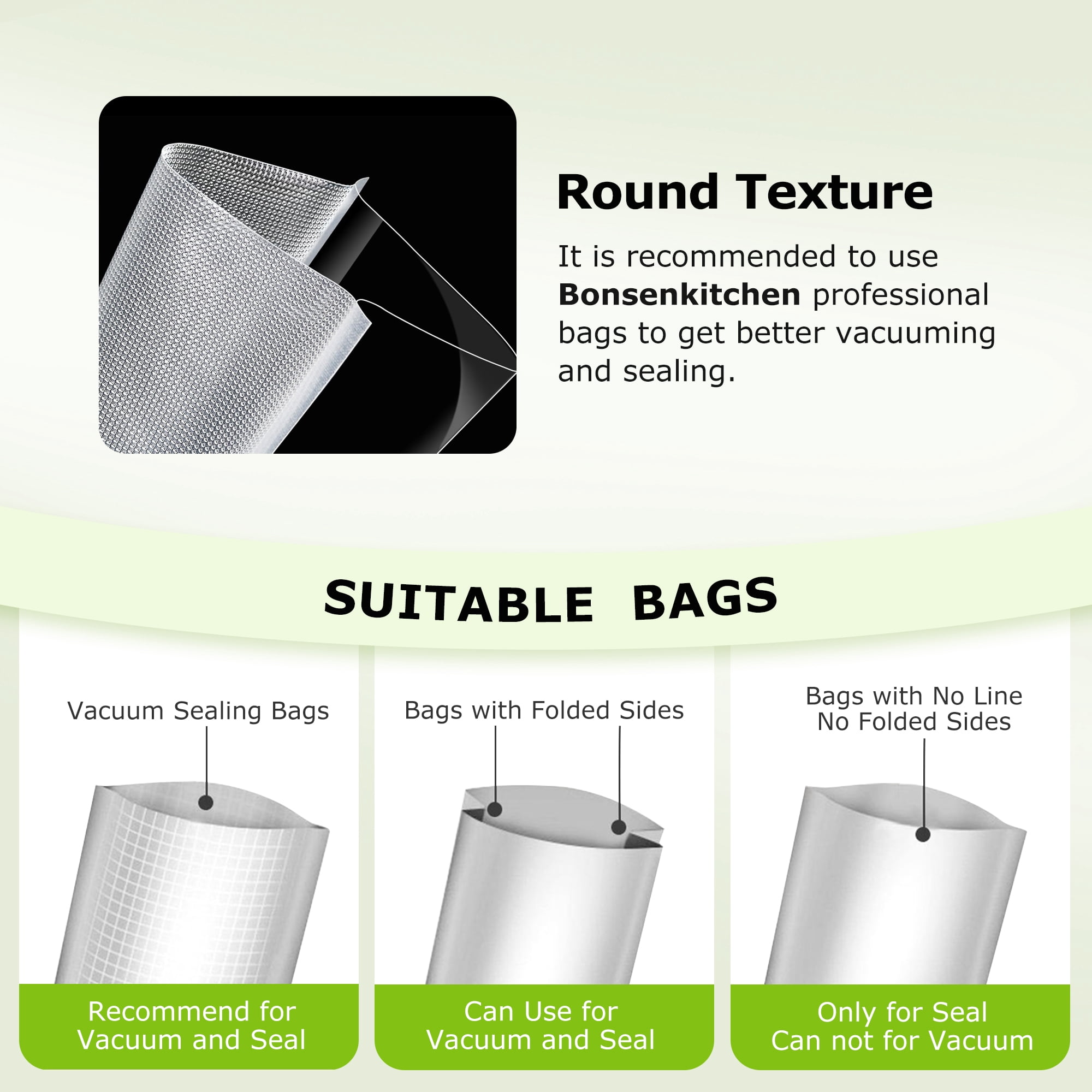 Bonsenkitchen Vacuum Sealer, Stainless Steel Food Sealer with Built-in Cutter and Bag Storage, include 1 Roll Bag & Vacuum Bags - Image 4