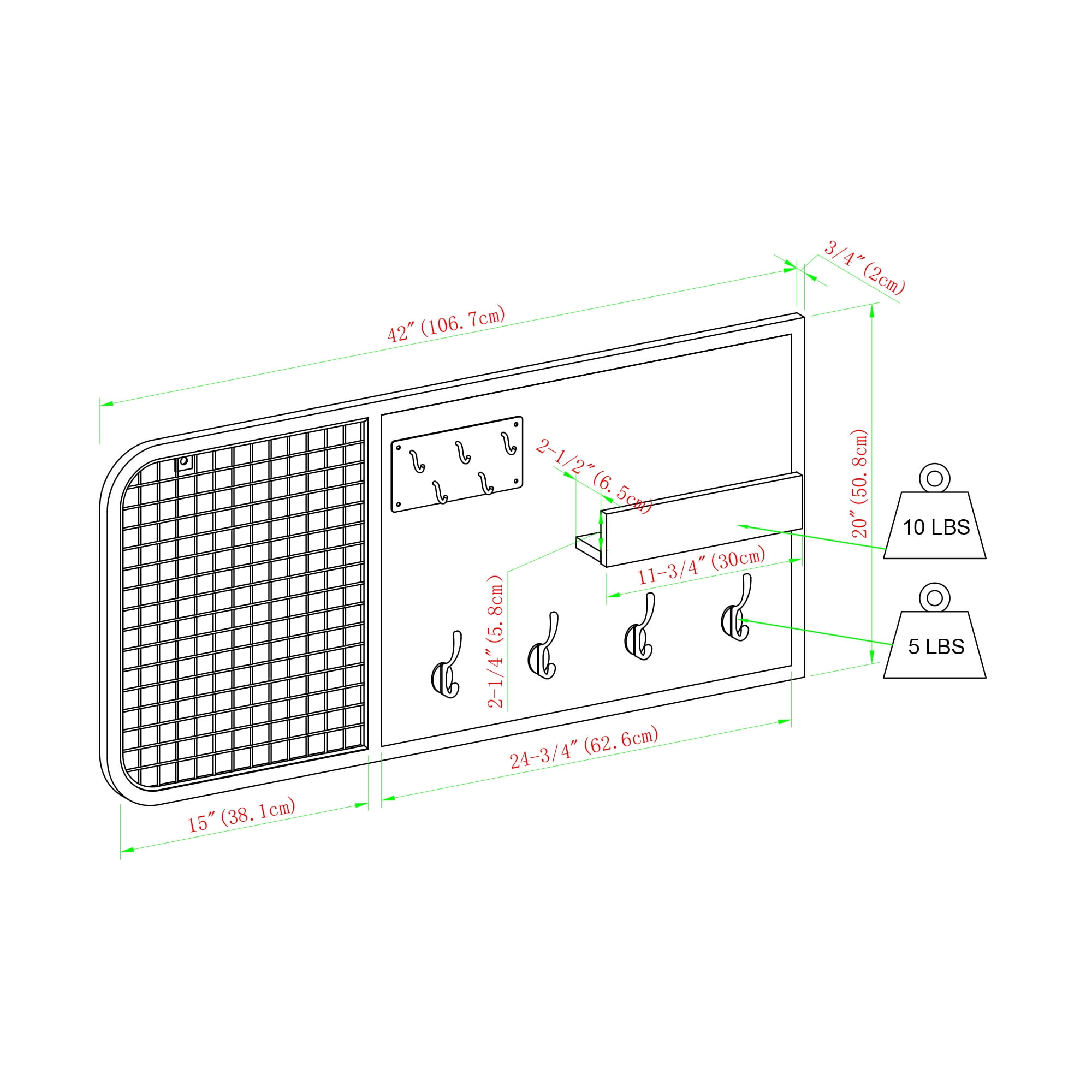 Manor Park Urban Industrial Wire Grid Wall Organizer, Grey Wash - Image 2