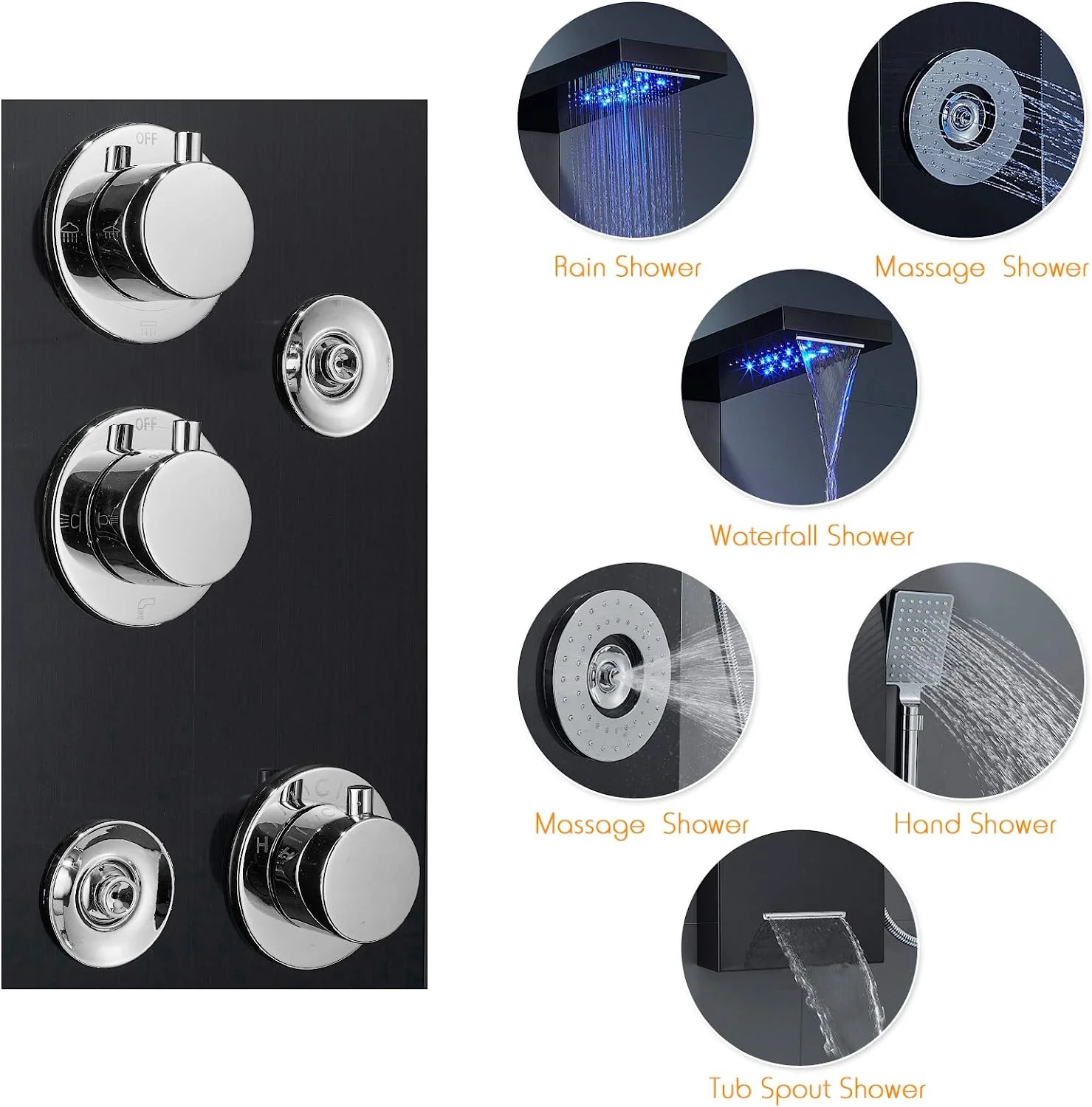 Zovajonia LED Shower Panel Tower System, Multi-Functions Shower Tower, Waterfall Showerhead, Shower Jets, Stainless Steel Rain Shower System Oil Rubbed Bronze - Image 13