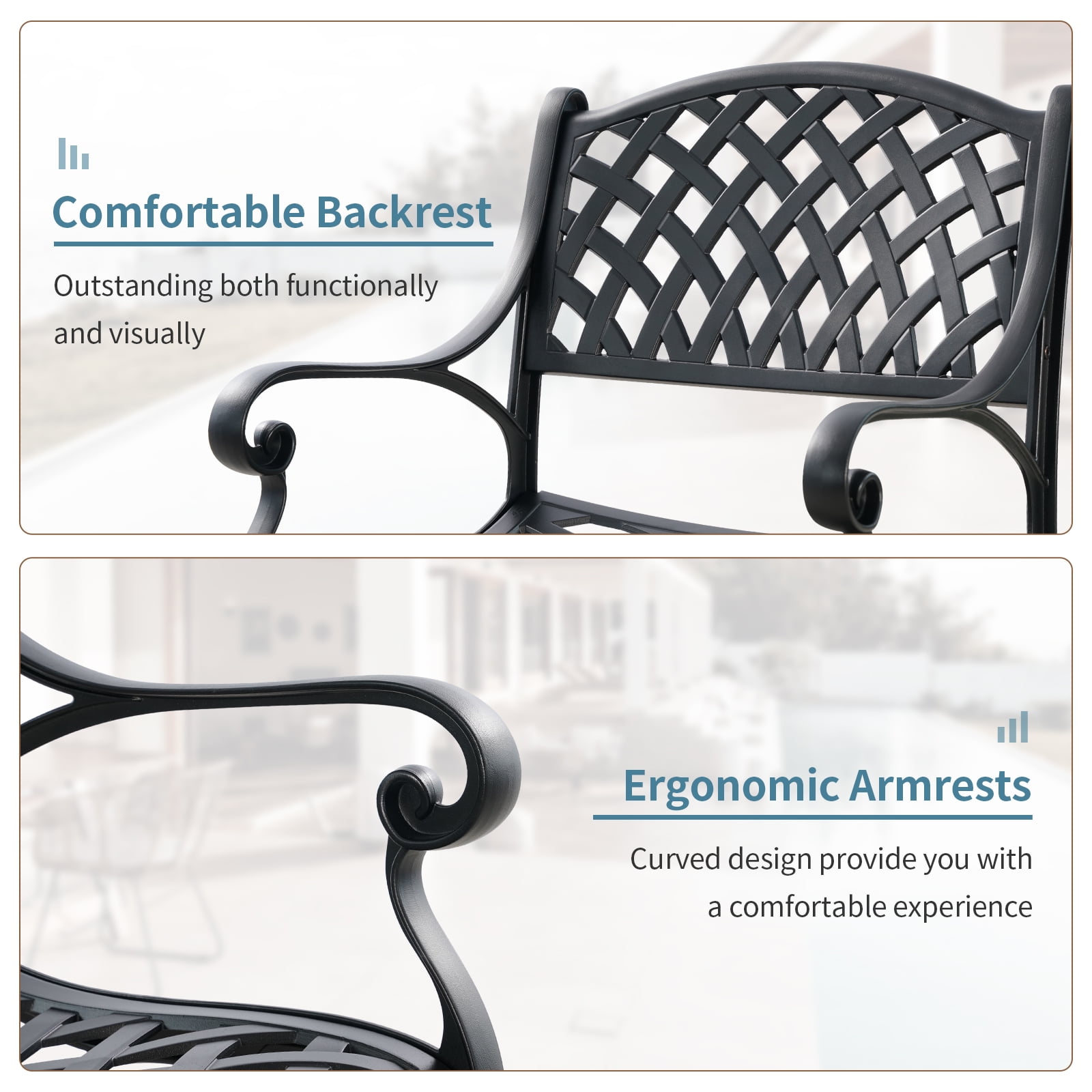 PATIO-IN Cast Aluminum Patio Chairs Set of 2, All Weather Outdoor Patio Dining Chairs with Arms,Metal Patio Chairs for Garden,Black - Image 7