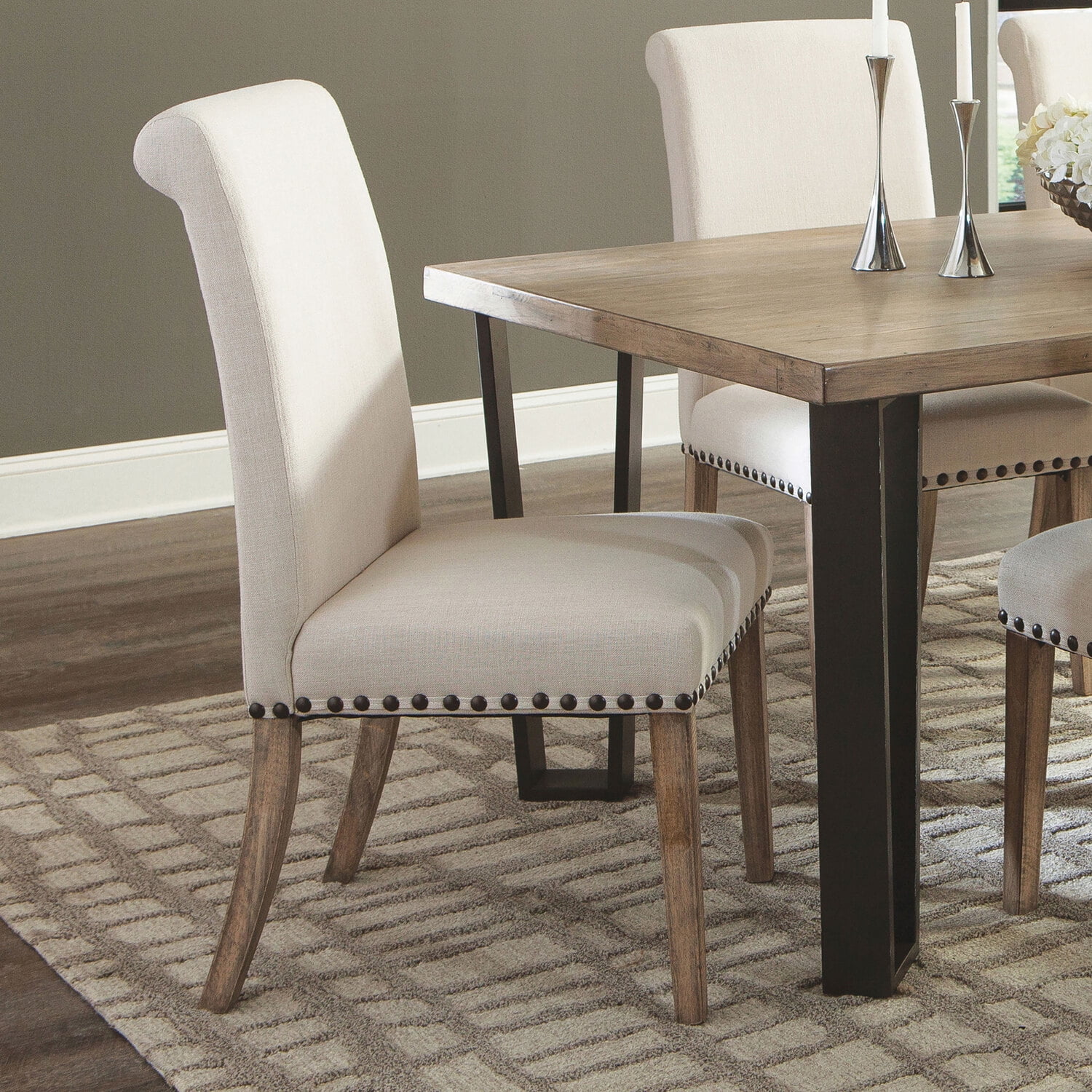 Salem Fabric Upholstered Dining Side Chair Beige (Set of 2) - Image 6