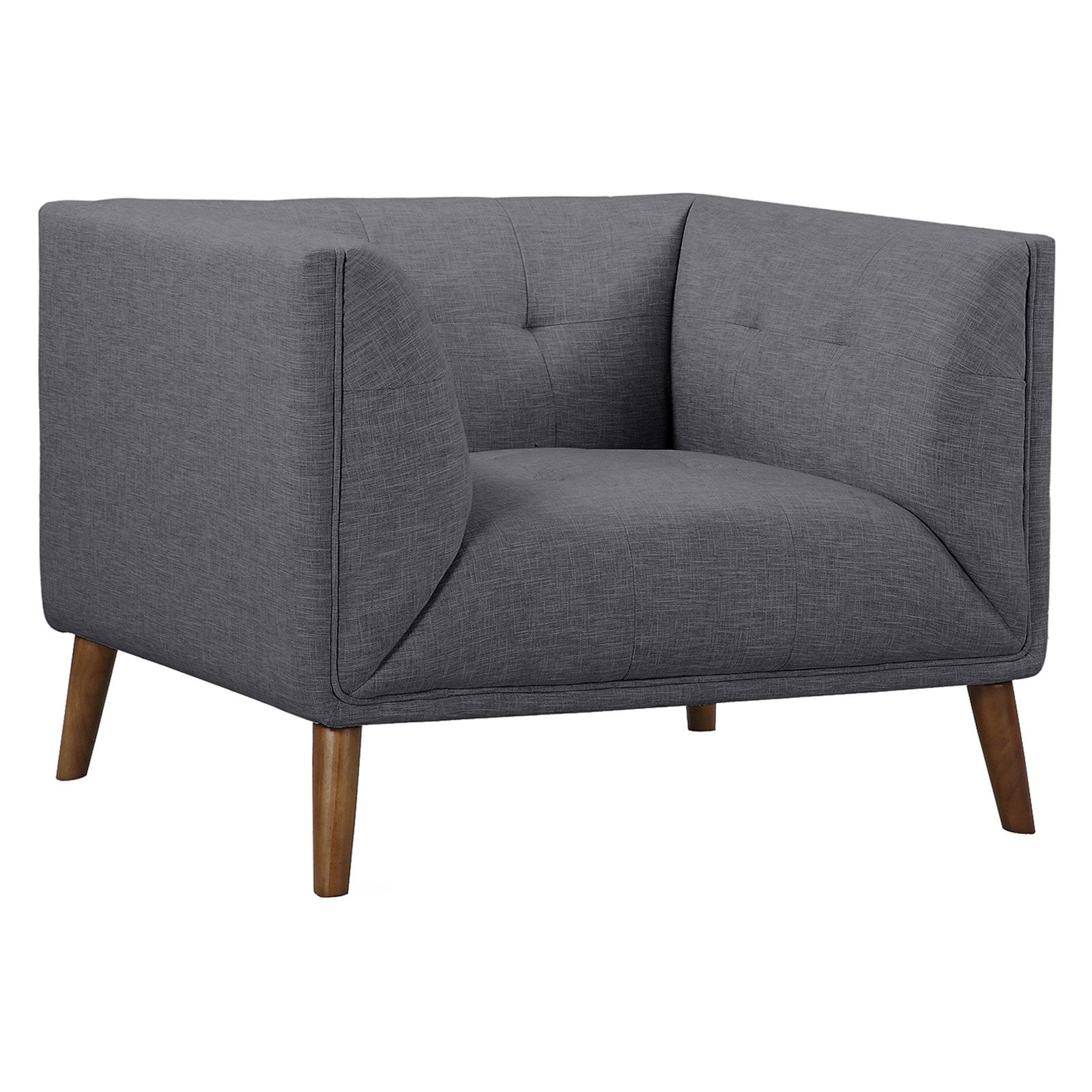 Hudson Gray Button-Tufted Sofa Chair Linen Fabric Walnut Legs - Image 8