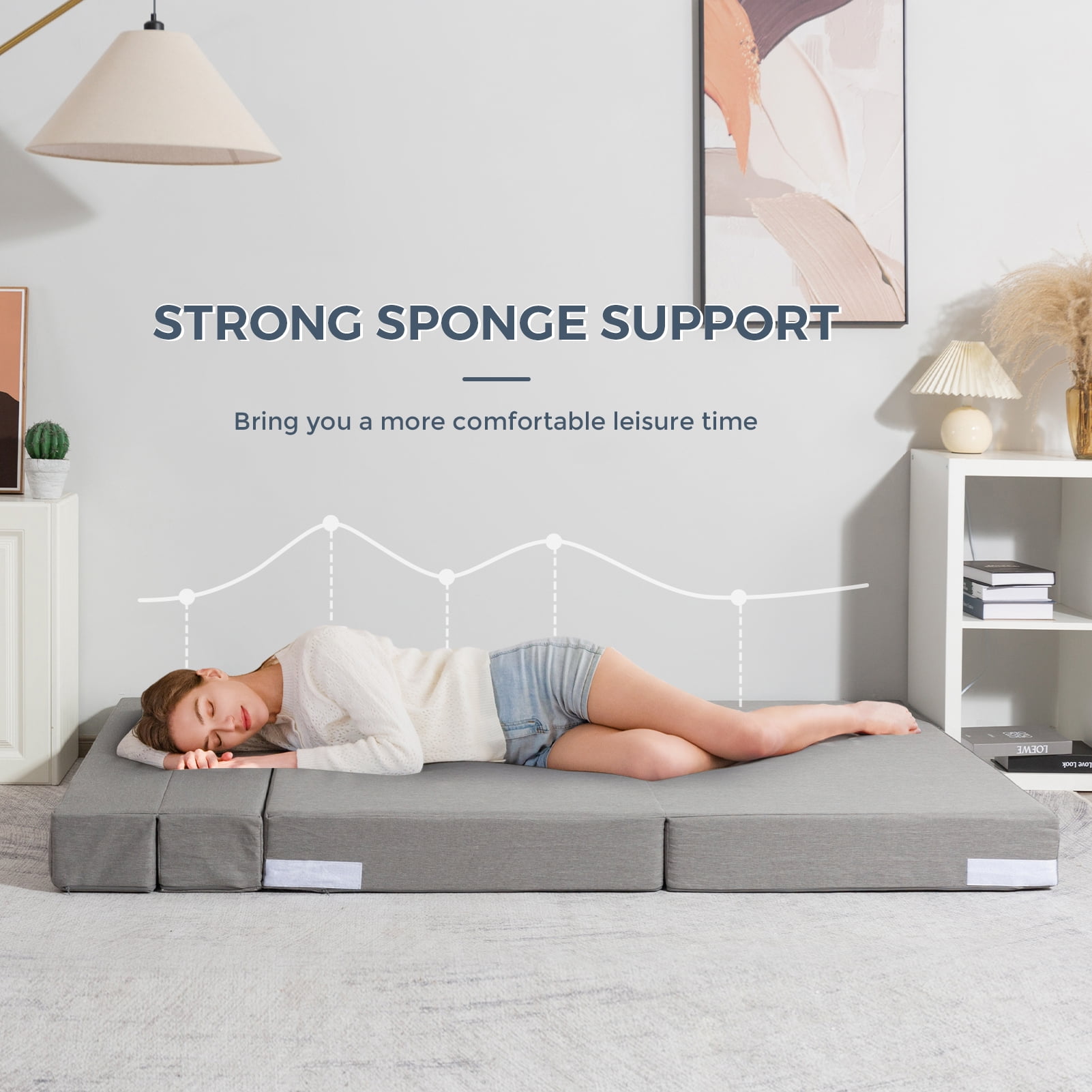 MAXYOYO Folding Sofa Bed Memory Foam Convertible Floor Sofa,Knitted Cloth Foldable Mattress,Suitable for Living Room/Dormitory/Home,Single,76*25.6*5.9 - Image 5