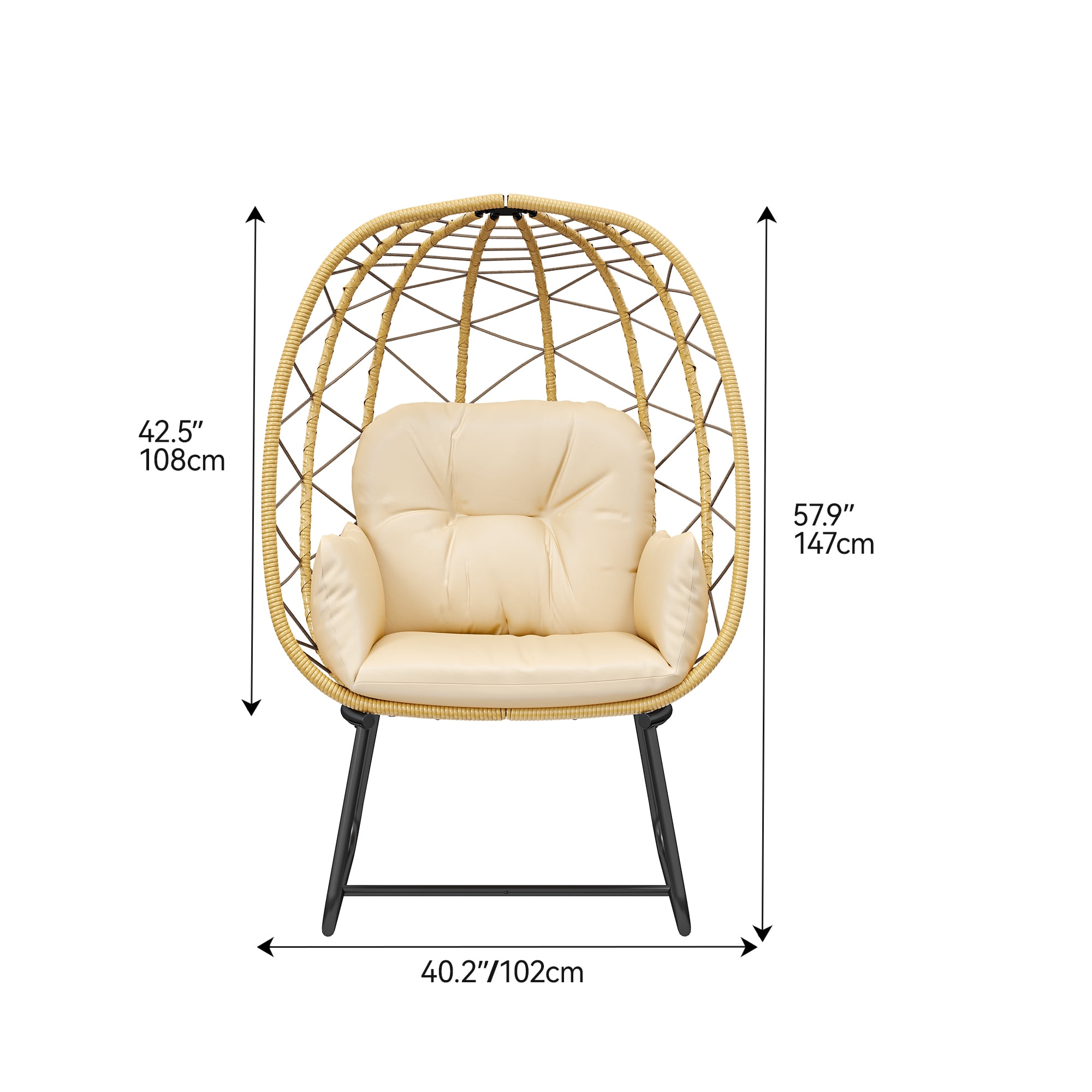 Dextrus Outdoor & Indoor Egg Chair with Stand, Wicker Rattan Lounge Chair, Cushion & Ottoman, Beige - Image 5