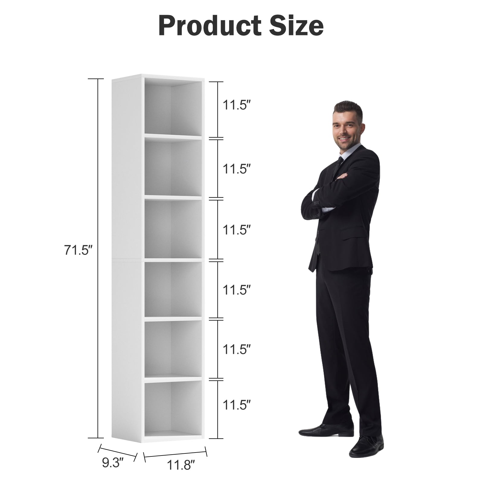 Bapipro Tall Narrow Bookshelf, 6-Tier Cube Display Rack, Modern Corner Bookshelf with Storage Space, Storage Cabinet for Home Office (White 1 Pack) - Image 3