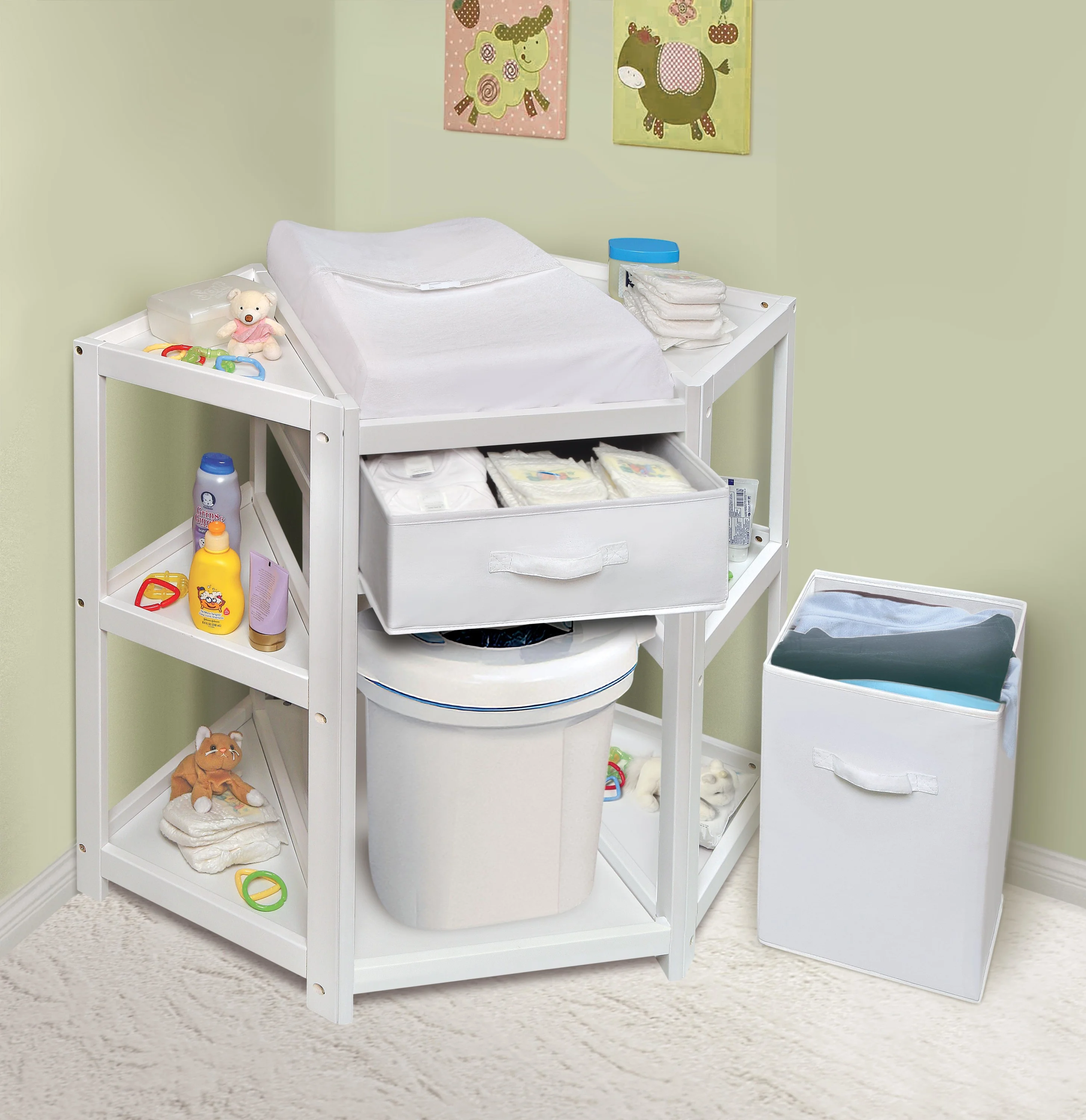 Badger Basket Diaper Corner Baby Changing Table with Hamper and Basket - White - Image 8