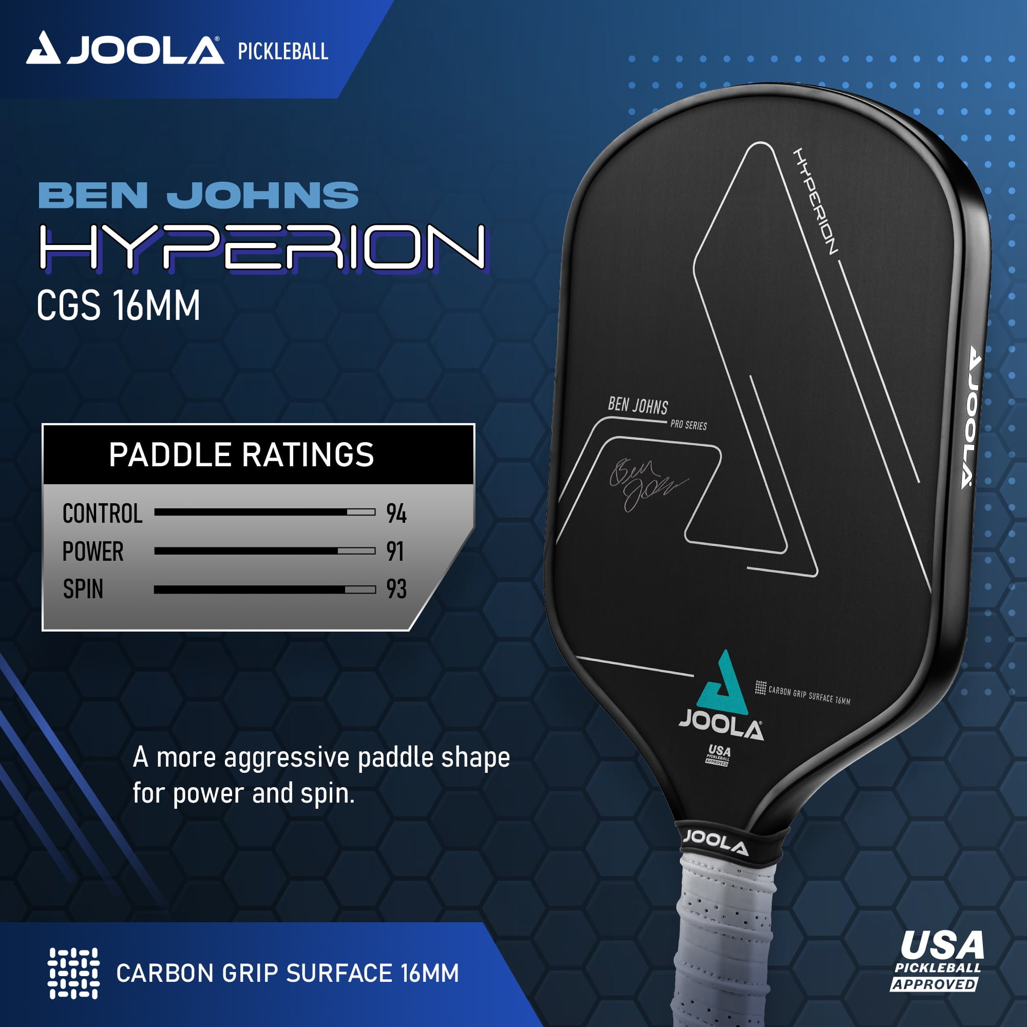 JOOLA Ben Johns Hyperion CGS 16mm Pickleball Paddle, 7.9 oz, Black - Image 4