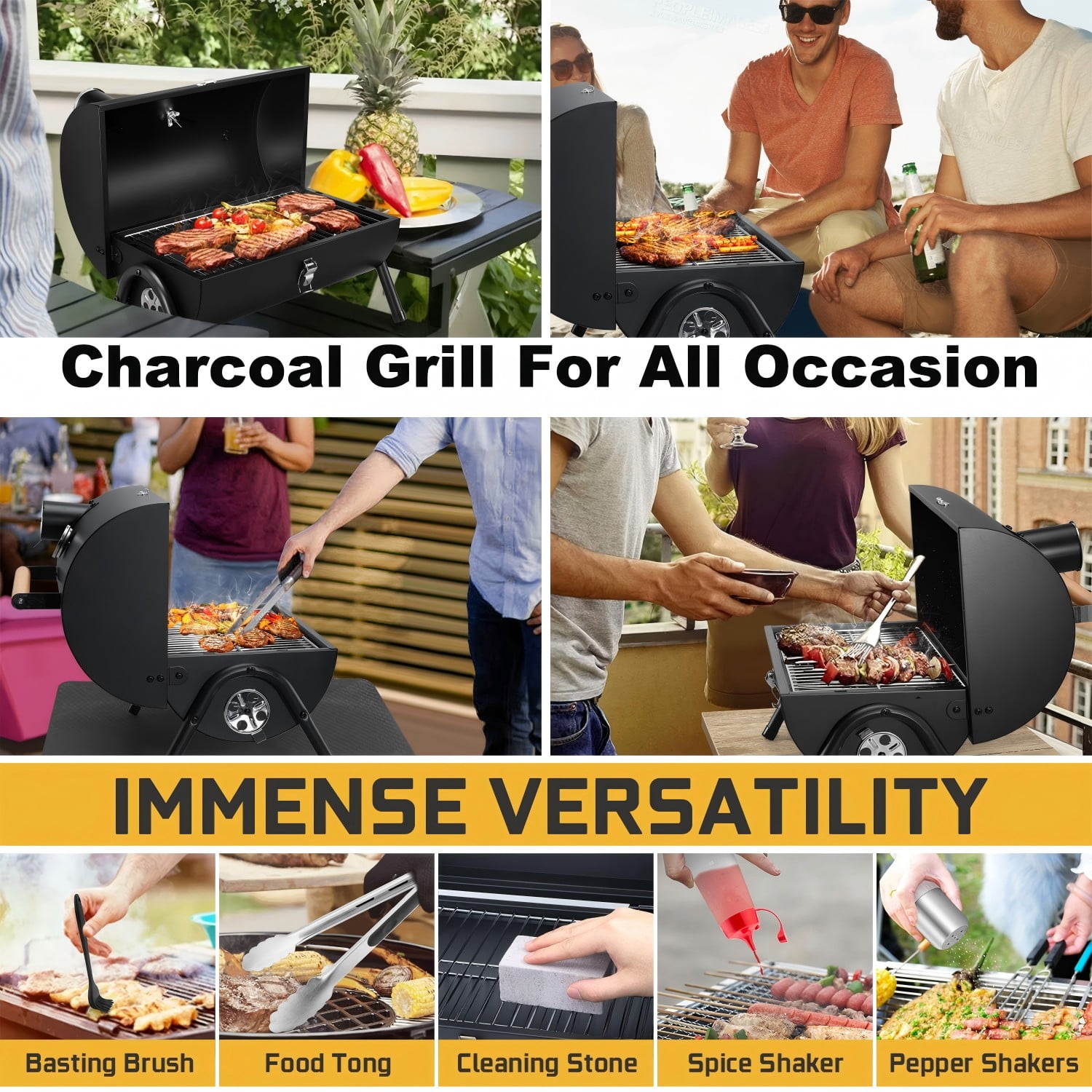 Coliware Portable Outdoor Tabletop Charcoal Grill with accessories tools, Multi-functional Barbecue Smoker for Backyard Camping Picnics Beach, Compact & Heavy Duty - Image 6