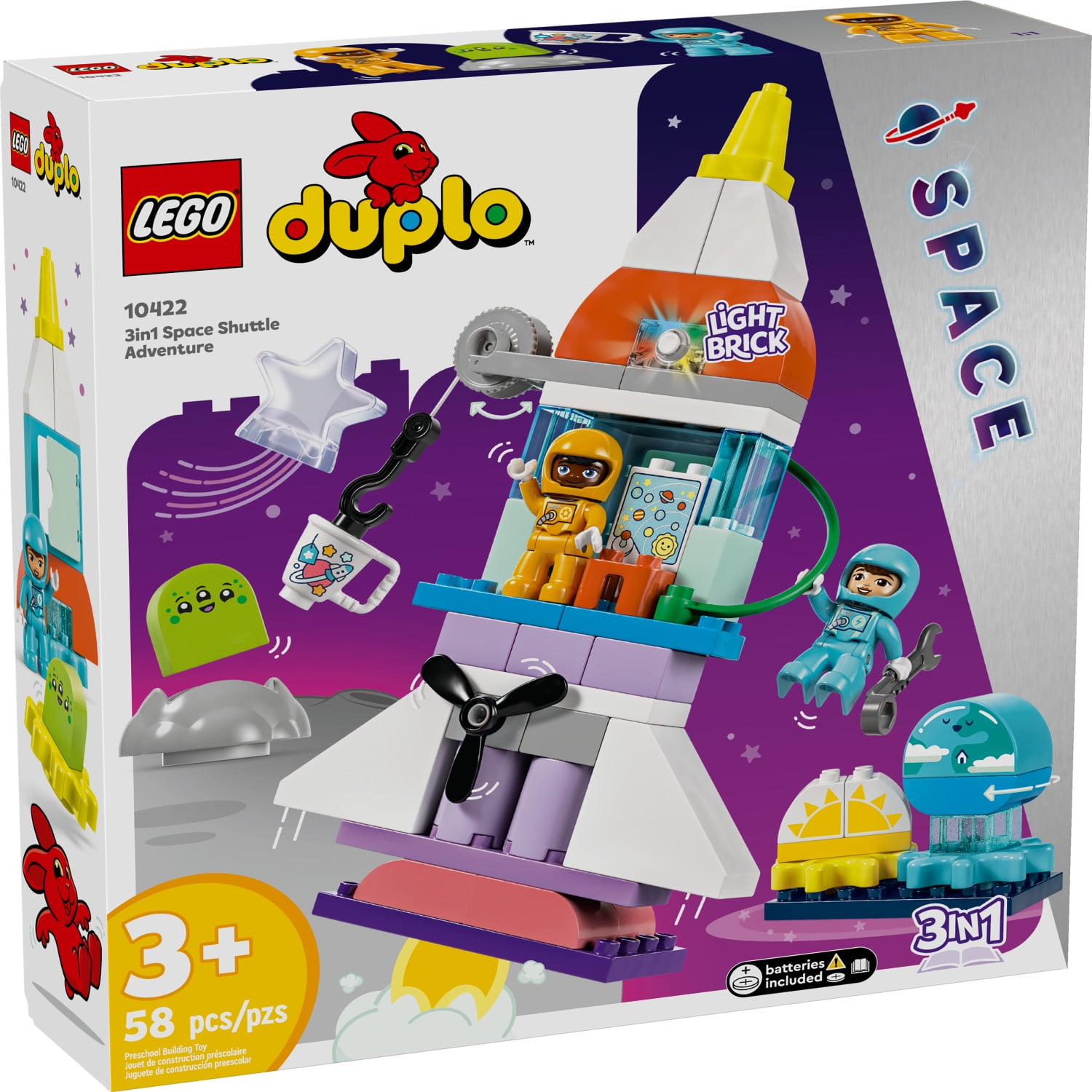 LEGO DUPLO 3 in 1 Space Shuttle Adventure Rocket Ship Building Set, Kids Educational Space Discovery Toy for 3-Year-Olds and Up, Develops Preschool Kids’ Learning and Fine Motor Skills, 10422 - Image 4