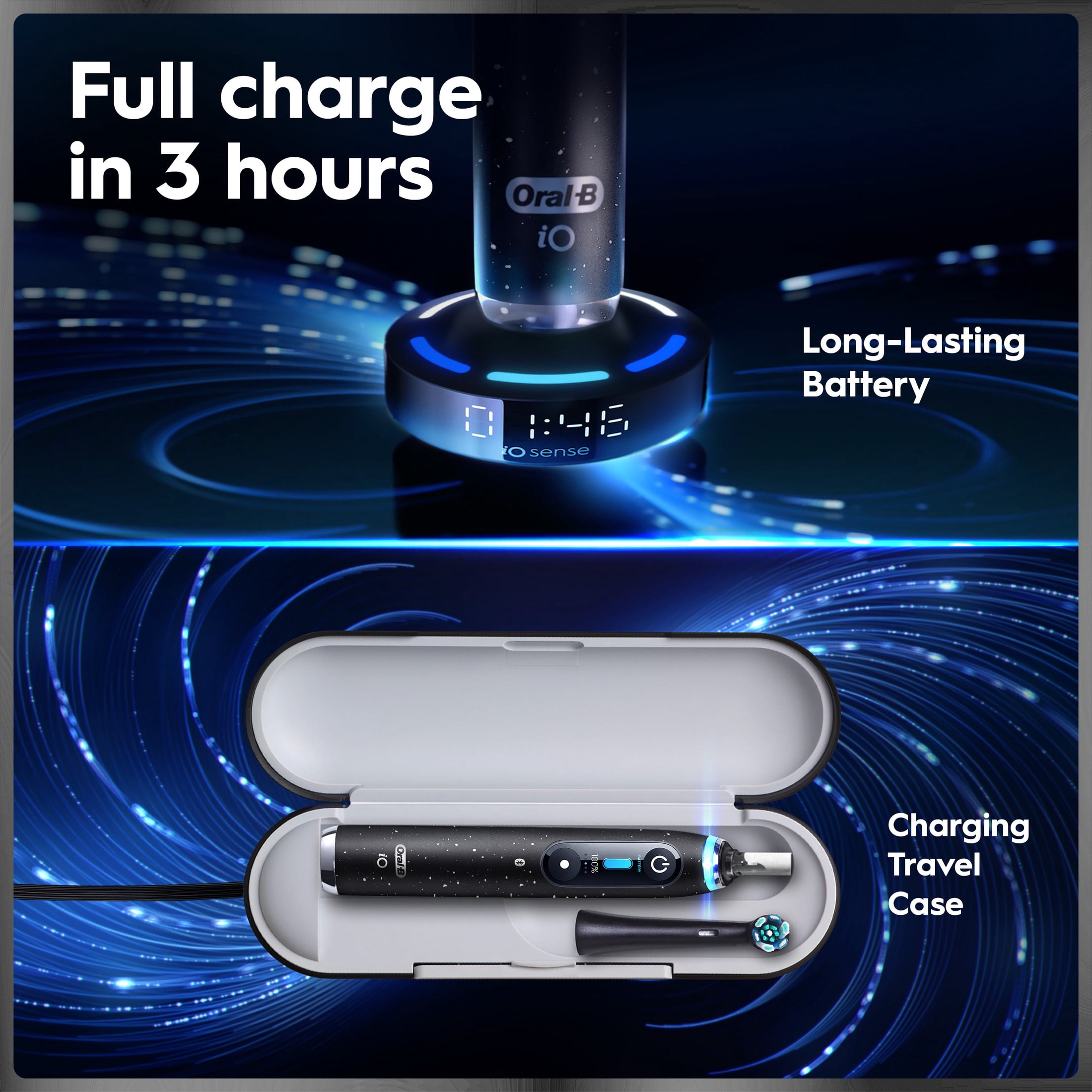 Oral-B Toothbrush, iO Series 10 Rechargeable Electric Toothbrush with (2) Ultimate Clean and (2) Gentle Care Replacement Brush Heads, Black, and Charger - Image 15