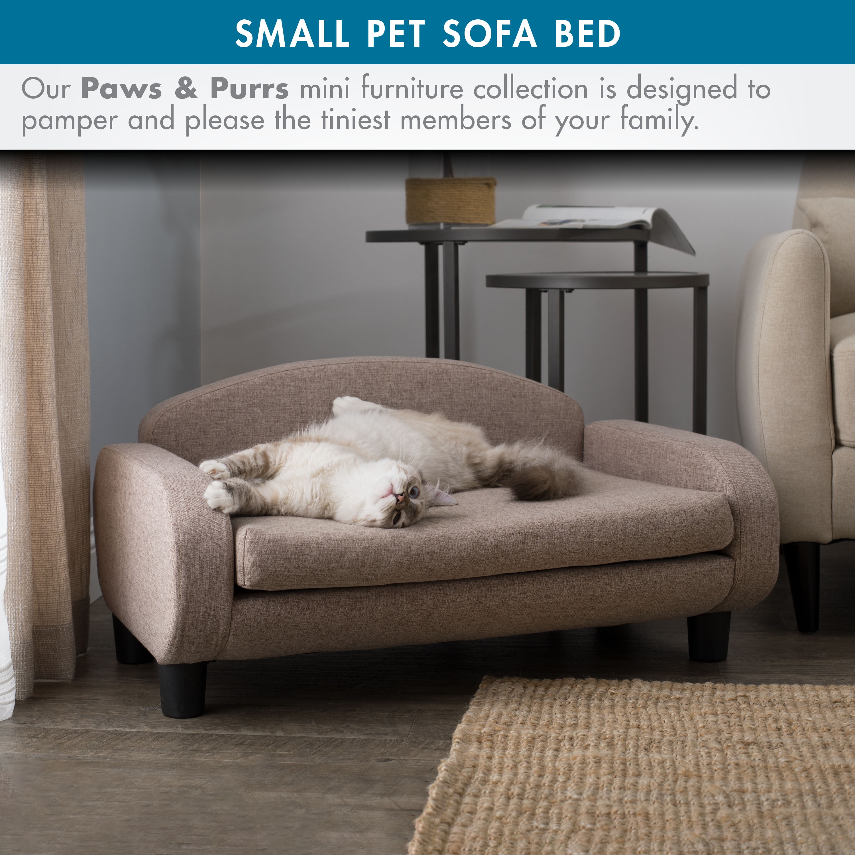 Paws & Purrs Cat Sofa Bed, Pet Couch for Indoor Cats Elevated Cat Beds with Removable Washable Mattress Cover for Kitten, Puppy or Small Animal- 31.5" Wide, Sand - Image 5