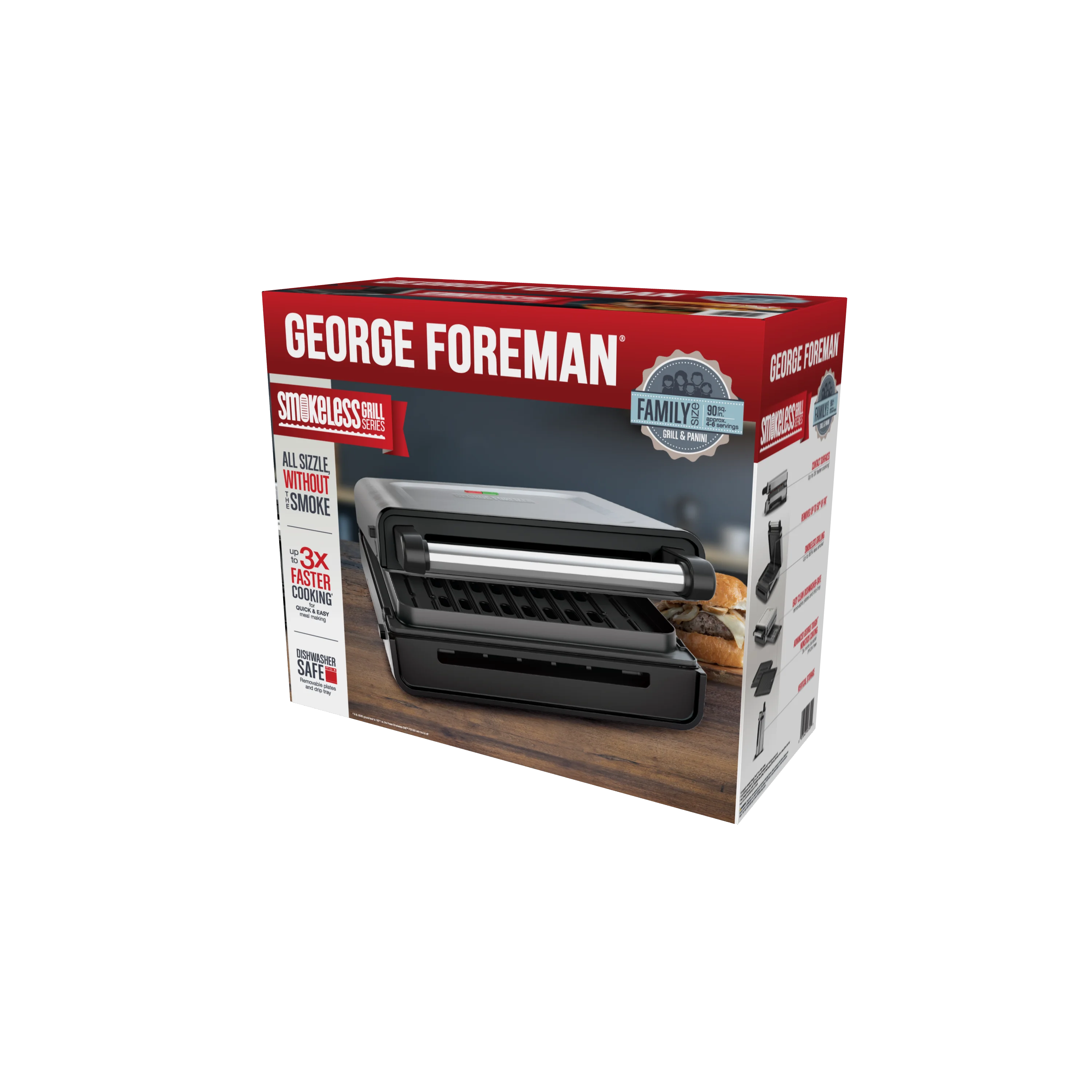 George Foreman 4–6 Serving Electric Indoor Grill, Contact Smokeless Grilling with Removable Plates and Drip Tray, Stainless Steel Housing - Image 6