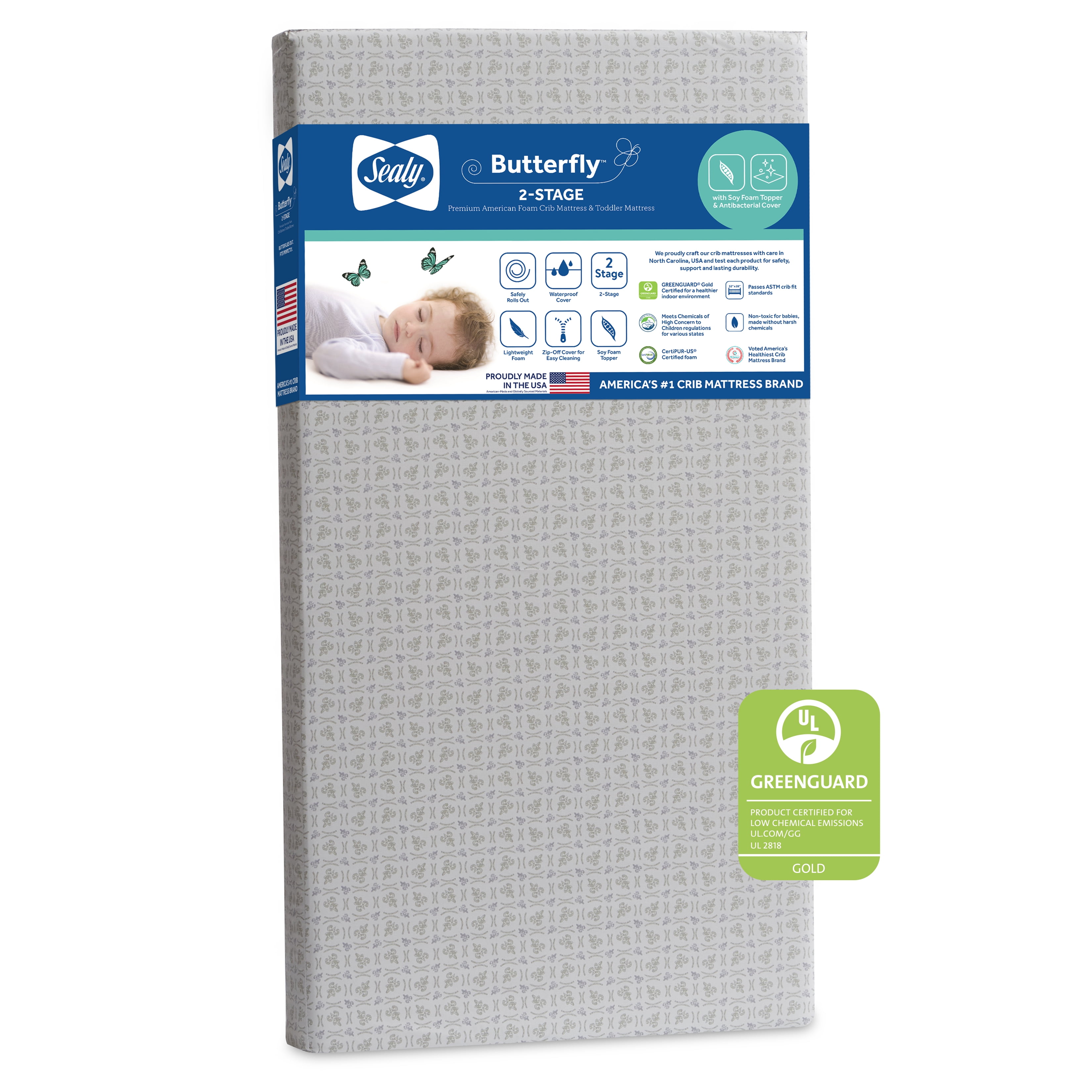 Sealy Butterfly Premium Firm Foam Crib Mattress and Toddler Mattress, Hospital-Grade Cover - Image 17