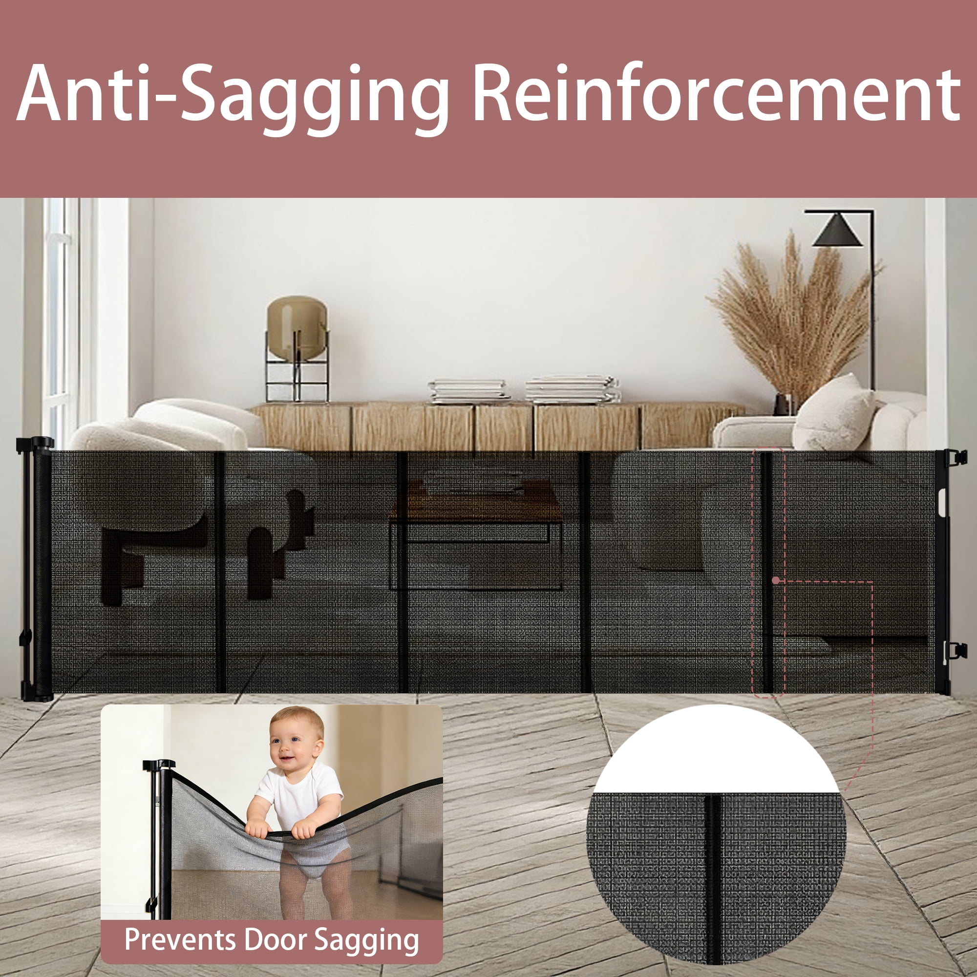 Retractable Baby Gate,HDJ 120 in. Wide x 34 in. Tall Baby Safety Gate for Stairs Doorways,Metal Dog Gate,Extra Wide,Black - Image 6