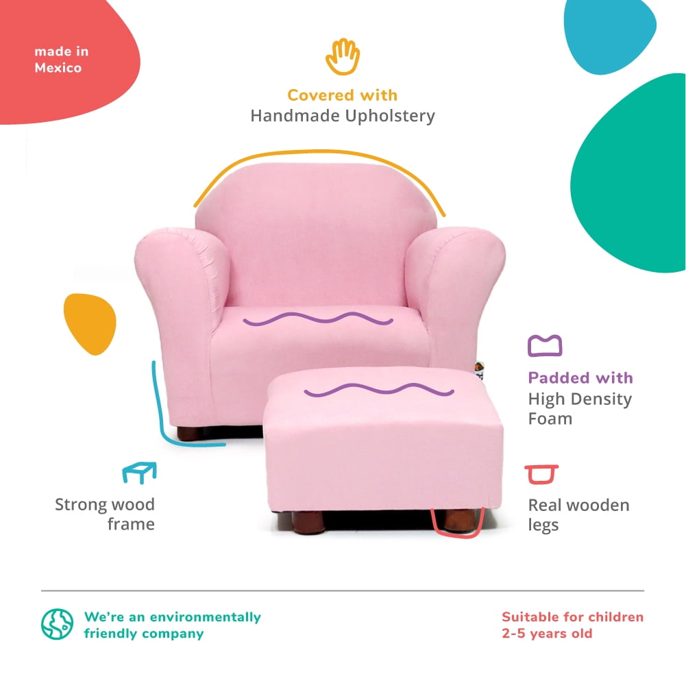 keet Roundy Glam Kids Microsuede Accent Chair with Ottoman, Pink - Image 4