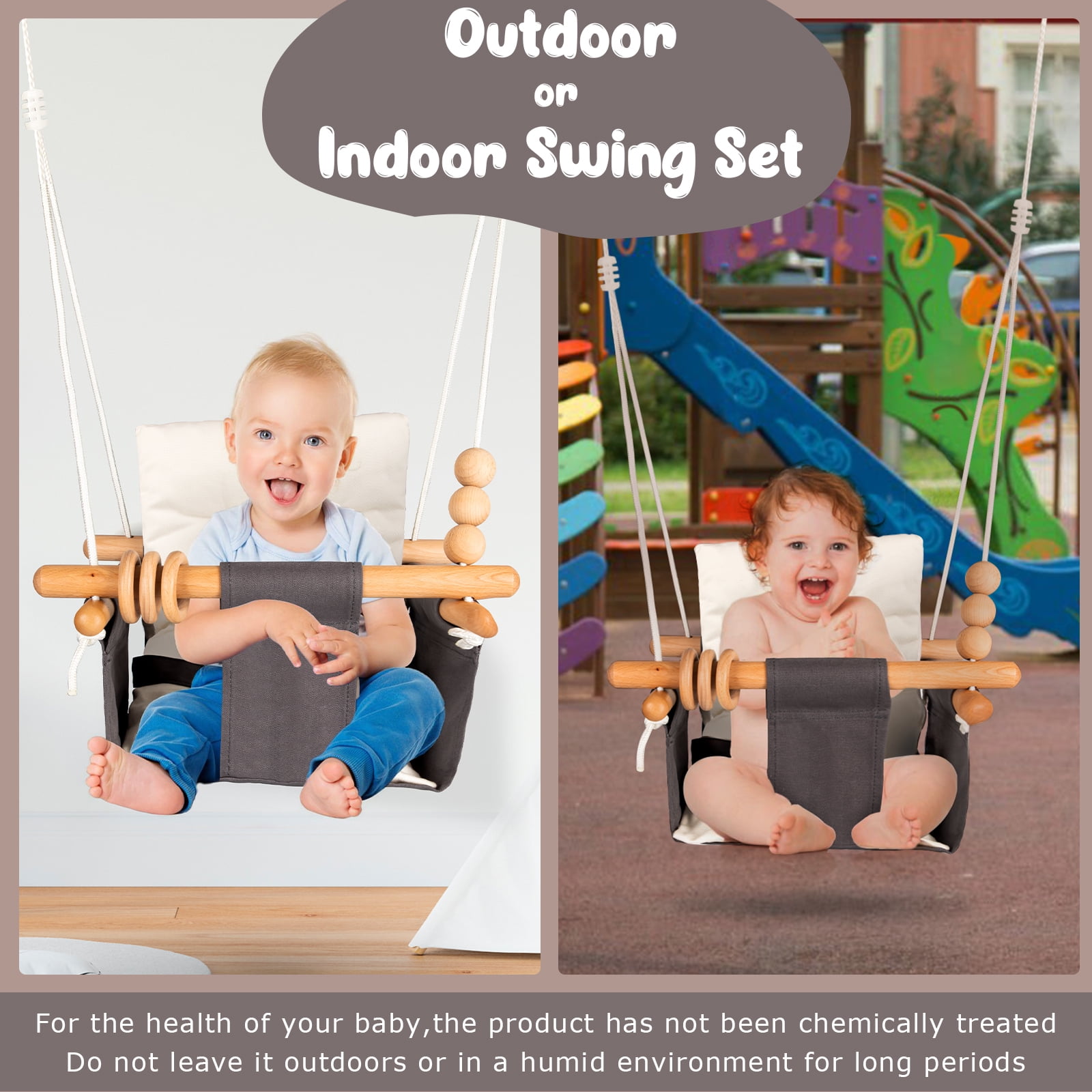 Baby Swing Outdoor Indoor Toddler Swing Seat with Safety Belt, Canvas Hanging Swings Outside Tree Swing Great Gift for Baby Boys Girls Kids Lovers - Image 5