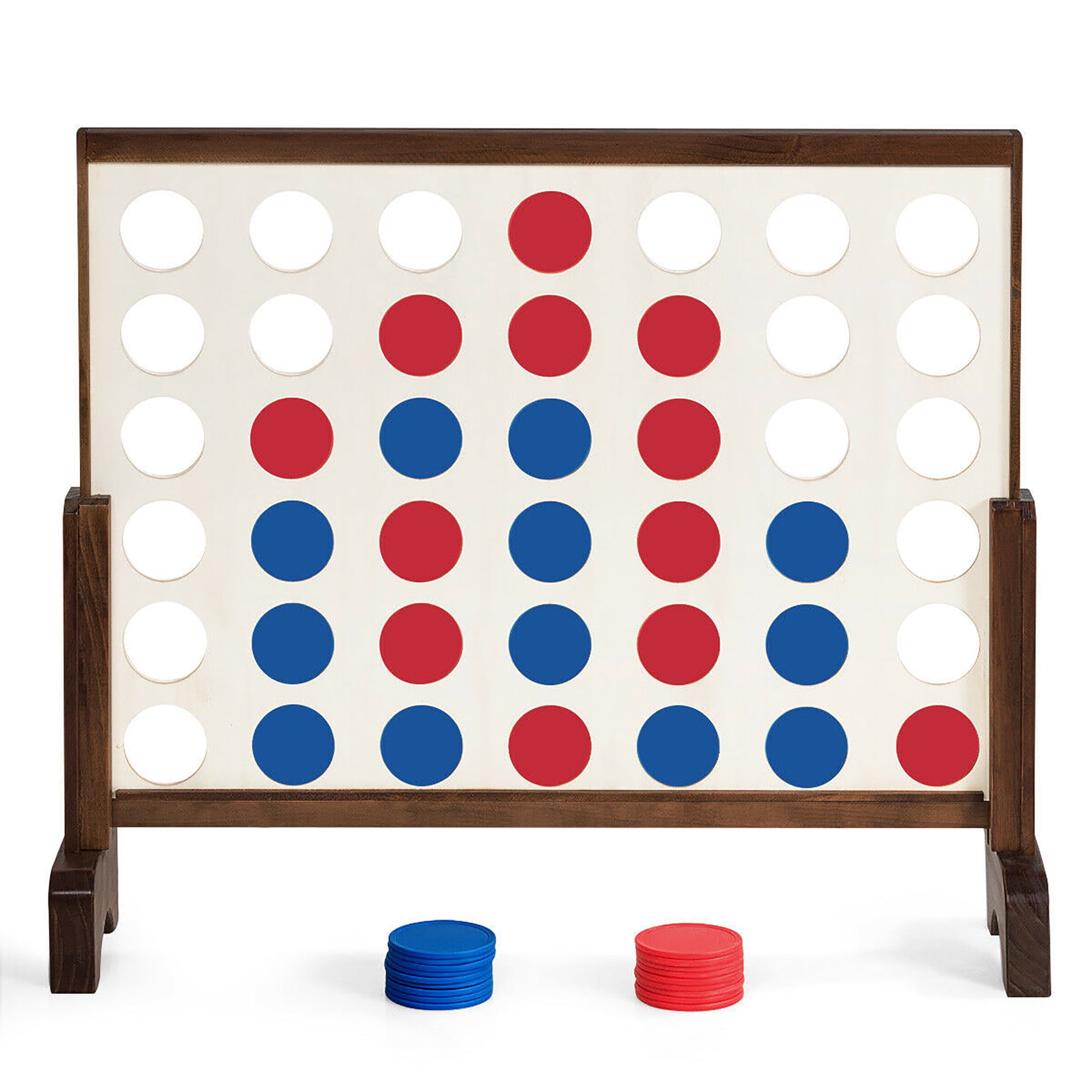 Costway Giant 4 In A Row Game Wood Board Connect Toy Adults Kids with Carrying Bag Natural - Image 3