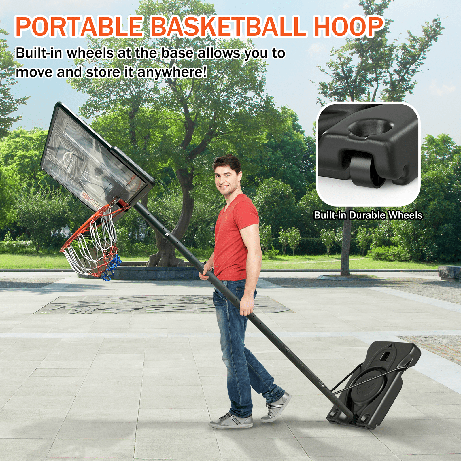 4.4-10ft Portable Basketball Hoop 44" Height Adjustable Basketball Goal System with PC Backboard Material Outdoor,Gray - Image 6