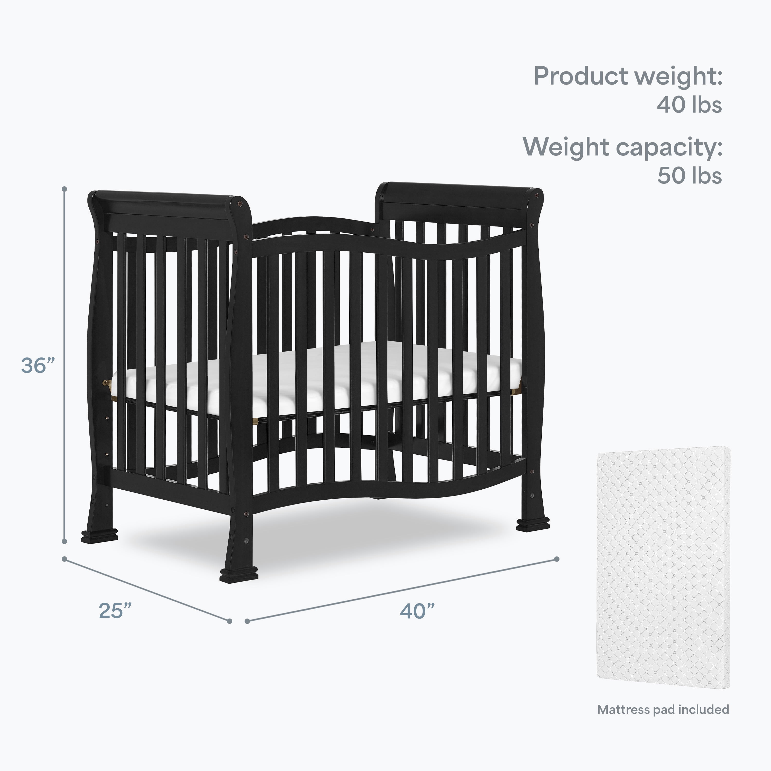 Dream On Me Piper 4-in-1 Convertible Mini Crib, Black - Image 4