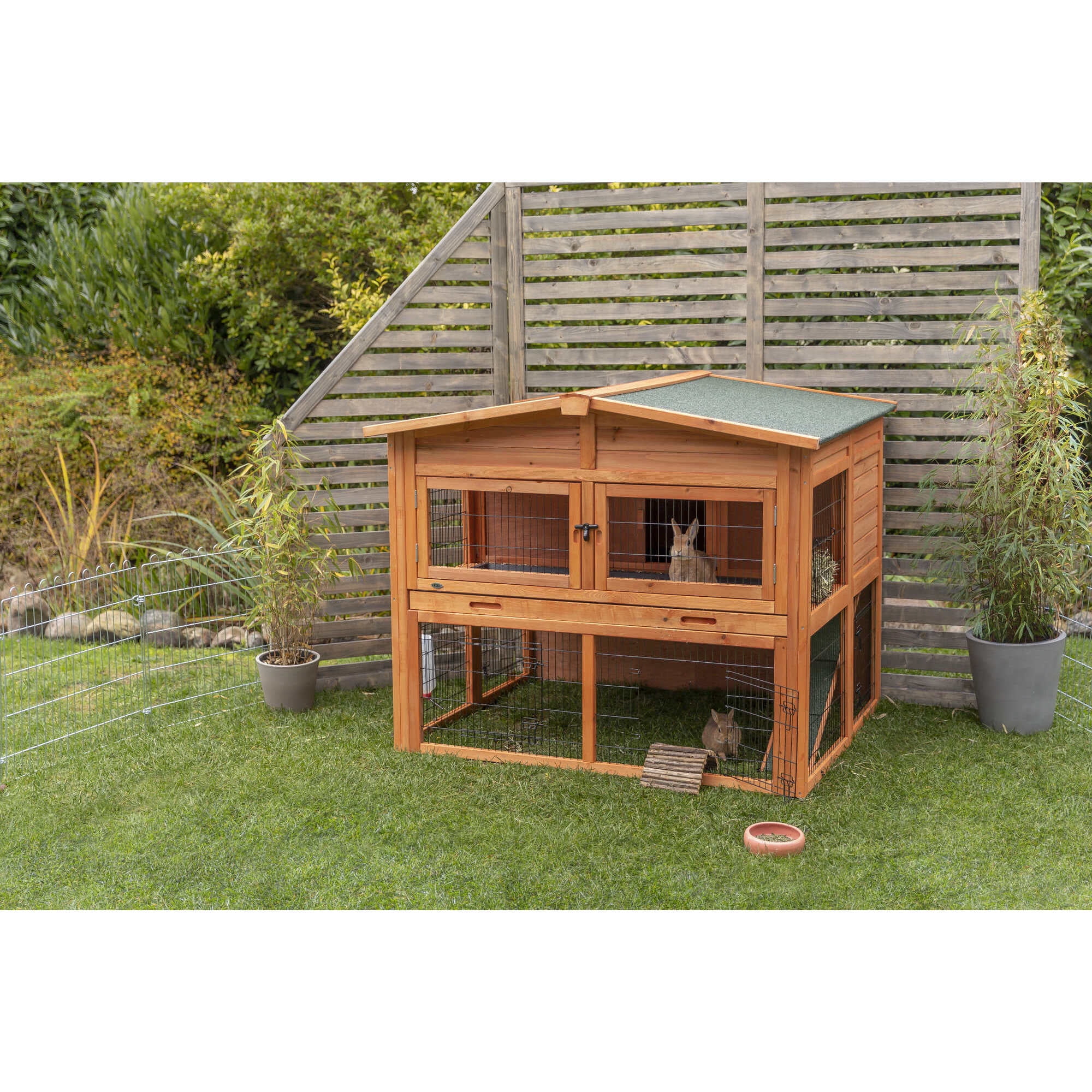 TRIXIE Deluxe Weatherproof Outdoor 2-Story Large Wooden Small Animal Hutch, Run, Tray, Brown - Image 5